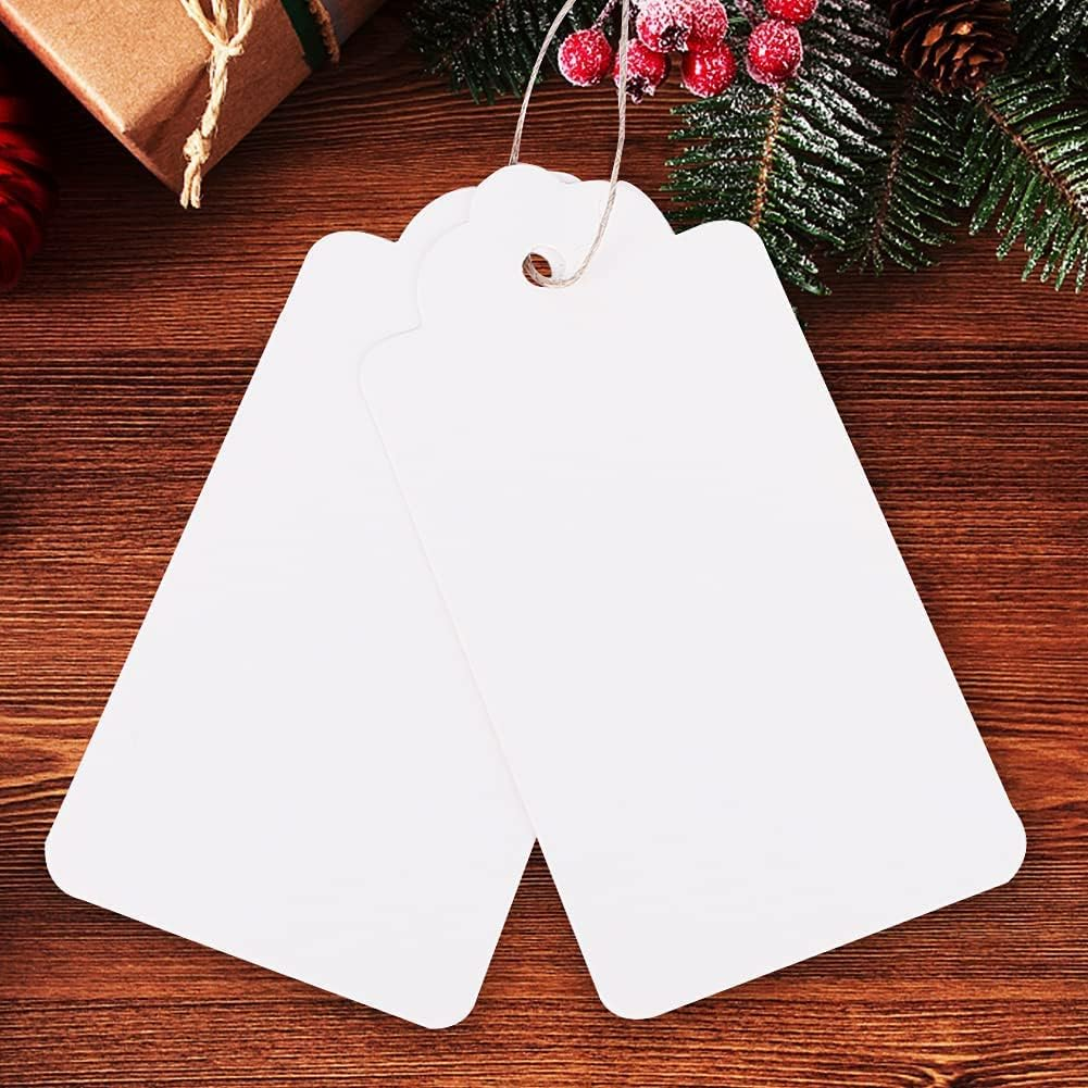 AIWFL 100PCS Blank Kraft Tags Paper Hang Tags DIY Cards White Hanging Marking Tags Price Labels for Wedding Birthday Party Favor image number 5