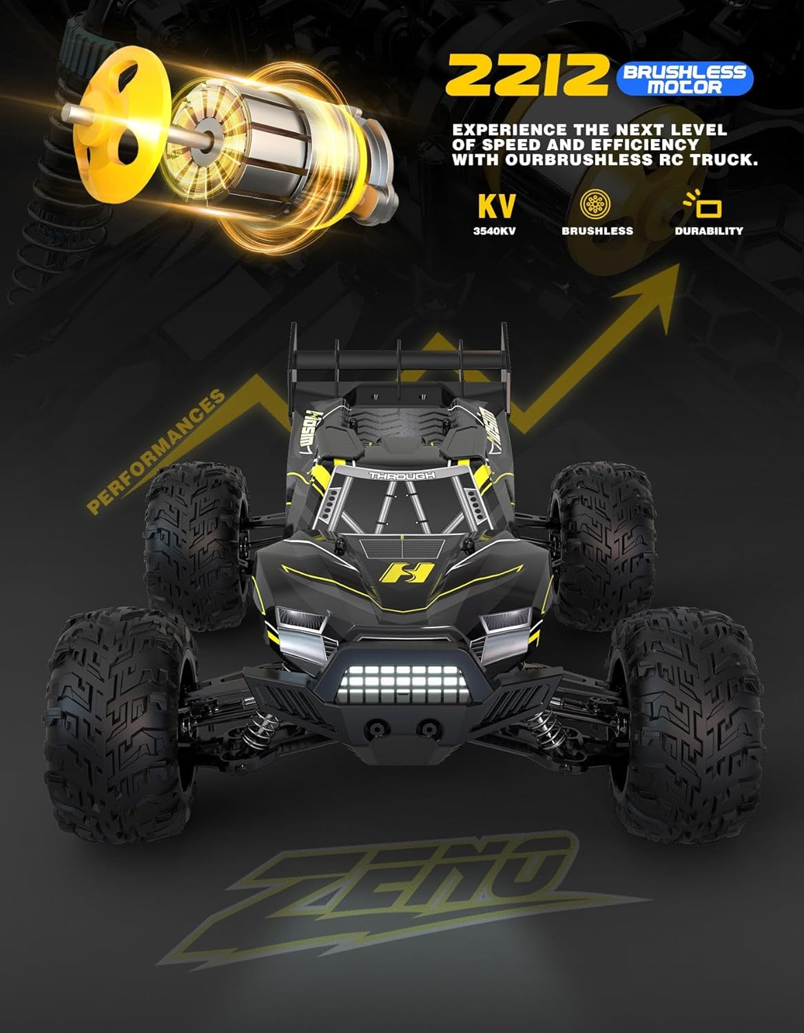 Hosim 1: 10 Brushless Rc Cars for Adults, Max 39+MPH Fast Remote Control Car for Boy, 4X4 High Speed Rc Truck All Terrains off Road Rc Buggy Waterproof Hobby Grade Large Racing Toy Gift Monster Truck image number 3