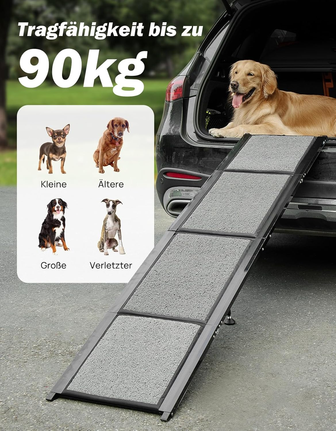 JOYTUTUS 180Cm Foldable Dog Ramps Large Dogs, Pet Ramp for Car with Textured Mat, Portable Pet Steps for Medium & Large Dog up to 90Kg Get into Cars Suvs Trucks image number 4