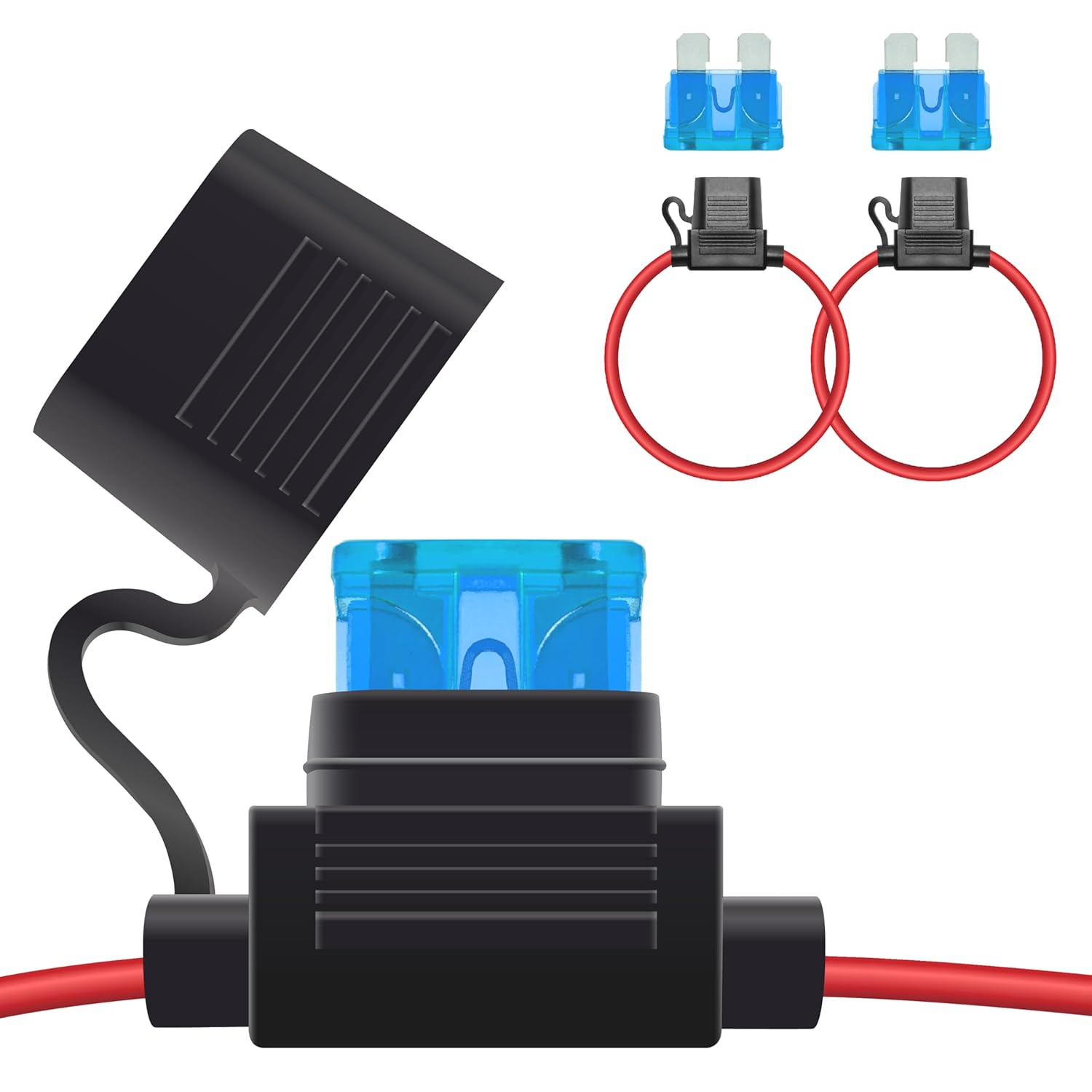2 PCS Inline Fuse Holders 12V, 16 AWG Car Gauge Inline Fuses, Waterproof Fuse Holder with 15A ATC/ATO Standard Blade Fuses for Automotive, Marine, Golf Cart Lighting, Electrical Circuits image number 4