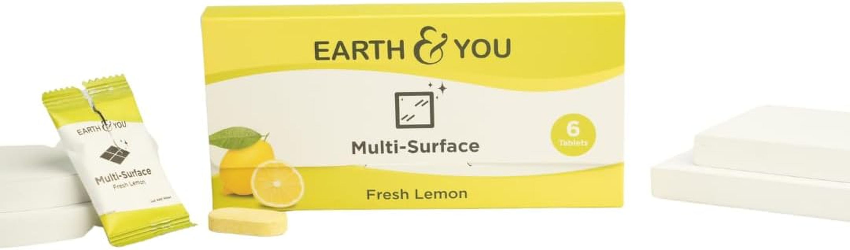 Earth & You Multisurface Cleaner Tablets (6 Pack) &ndash; Powerful Grease Removal & Fresh Lemon Fragrance &ndash; Compostable & Recyclable Packaging