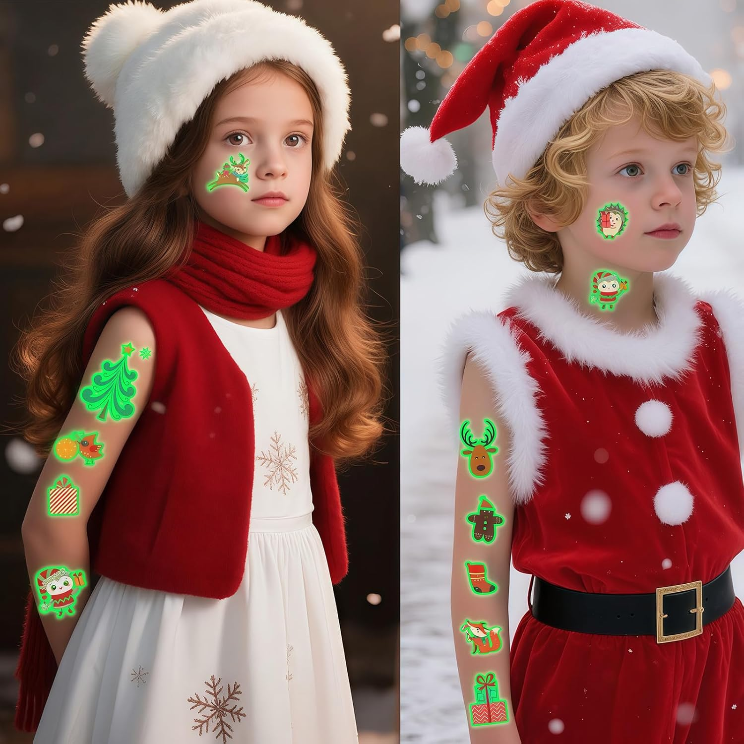 Christmas Tattoo Stickers，Luminous Christmas Temporary Tattoos for Kids-120 Pieces Christmas Glow in the Dark Tattoos Stickers（10 Sheets) Christmas Party Favors for Kids Stocking Stuffers and Gifts