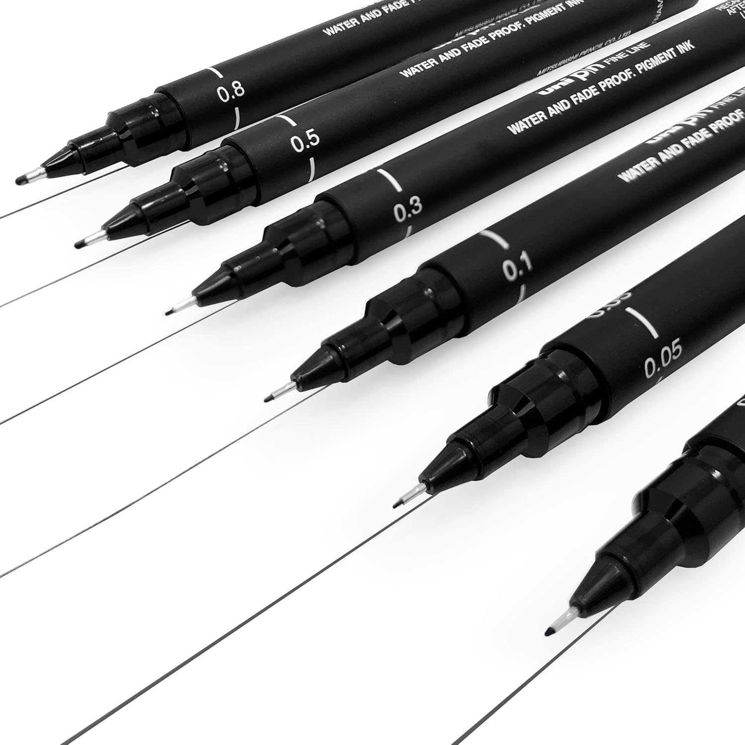 Uni Pin - Set of 6 Drawing Pens - Black Ink - Fine Point 0.03-0.8 Mm image number 5