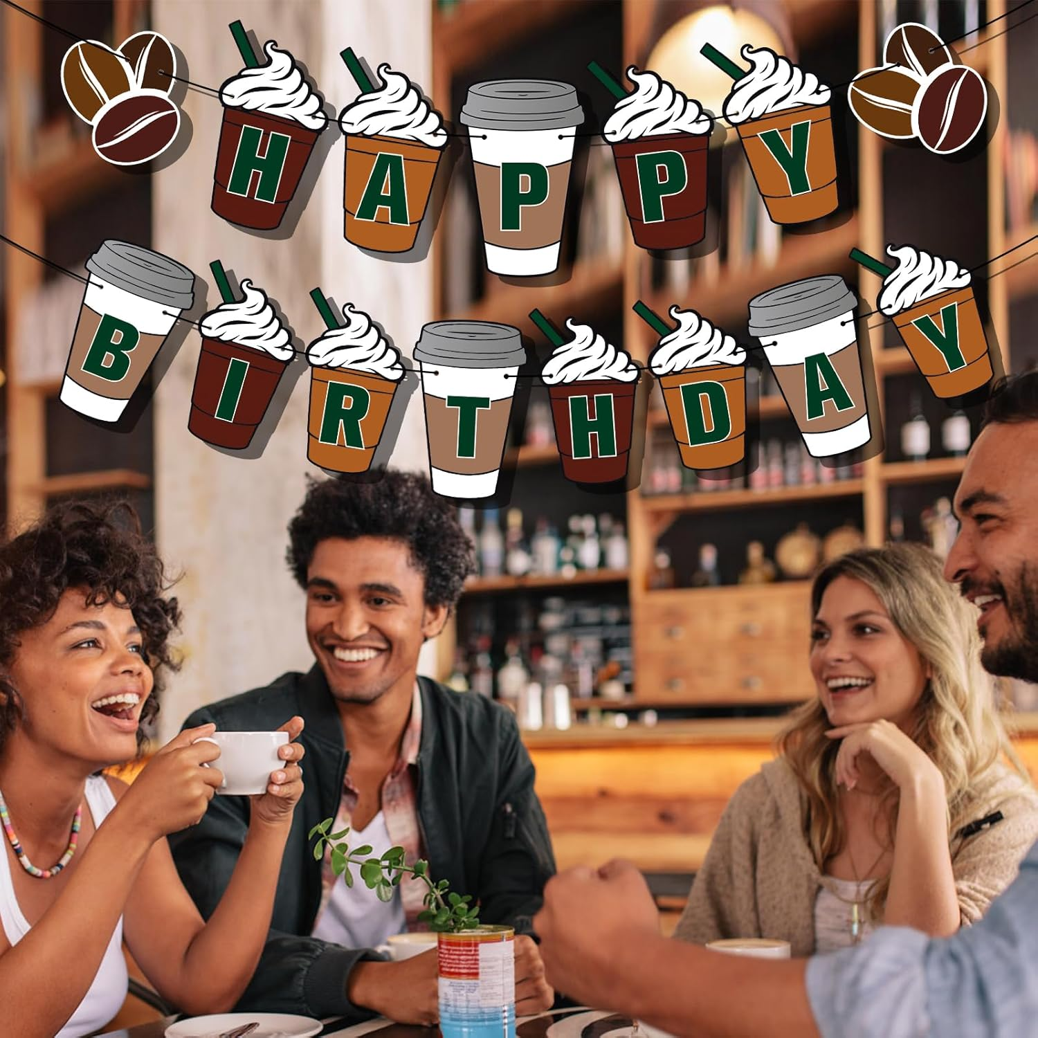 Happy Birthday Banner, Pre-String Coffee Themed Party Decorations Frappe Coffee Birthday Decorations for Coffee Party Supplies
