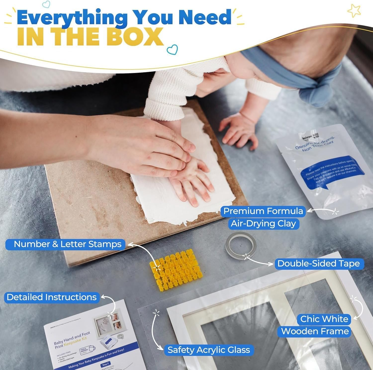 Baby Footprint Kit with Frame, Hand & Foot Print Mold Clay Set for Newborns, Complete Keepsake Memory Making Set, Includes Display Frame, Perfect & New Mom Essential image number 3