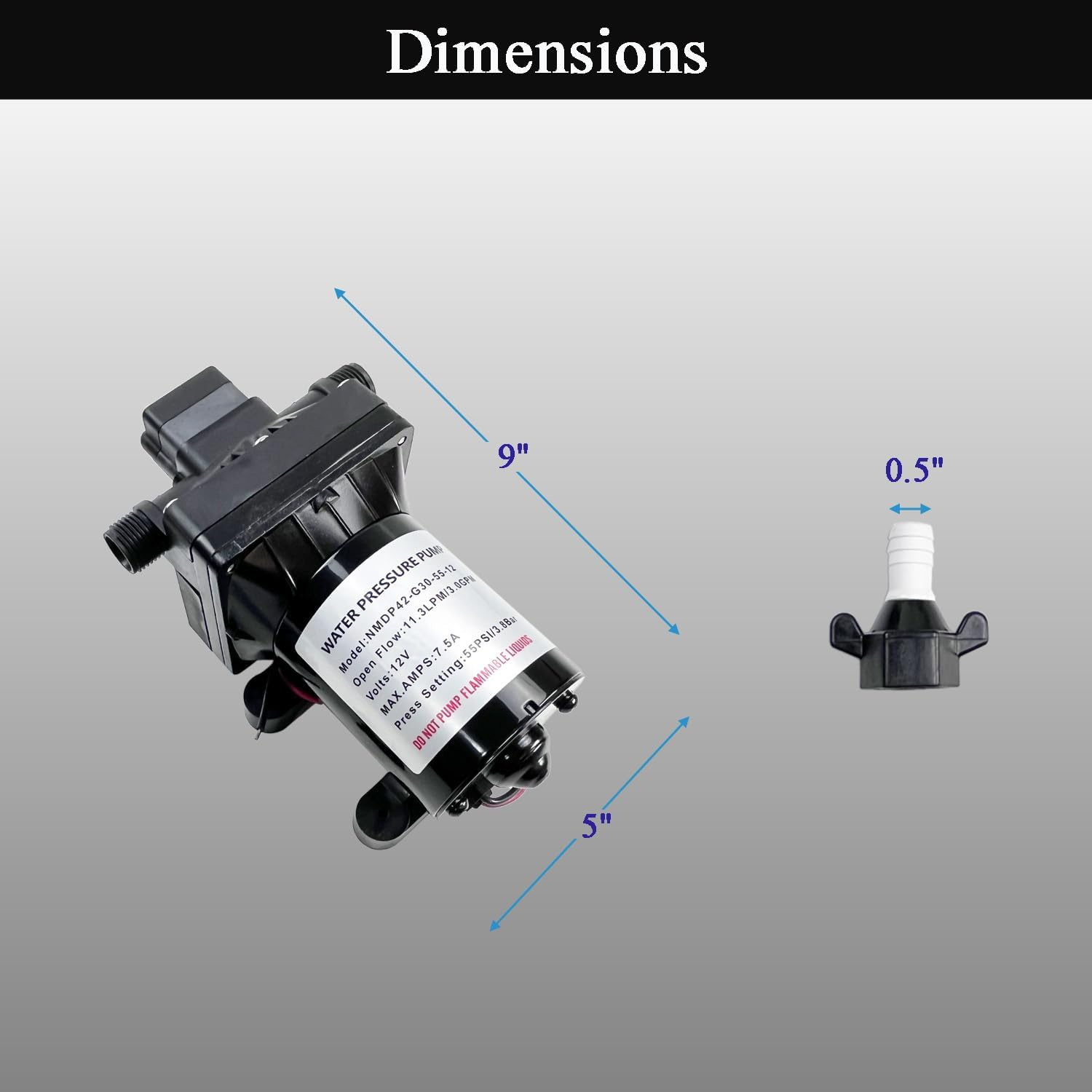 3.0 GPM 12V 55 PSI Revolution Water Pump Compatible with Camper, RV, Shower, Sprayer Replace# 4008-101-A65, 4008-101-E65 Diaphragm Pump RV Water Pump image number 6