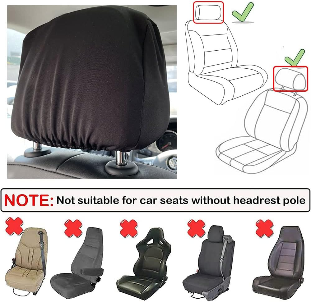 Car Seat Headrest Cover Soft Washable Dirt-Proof Car Head Rest Protector Covering Universal Fit for Most Cars Vans Trucks (Black-4Pcs) - Black-4Pcs image number 2