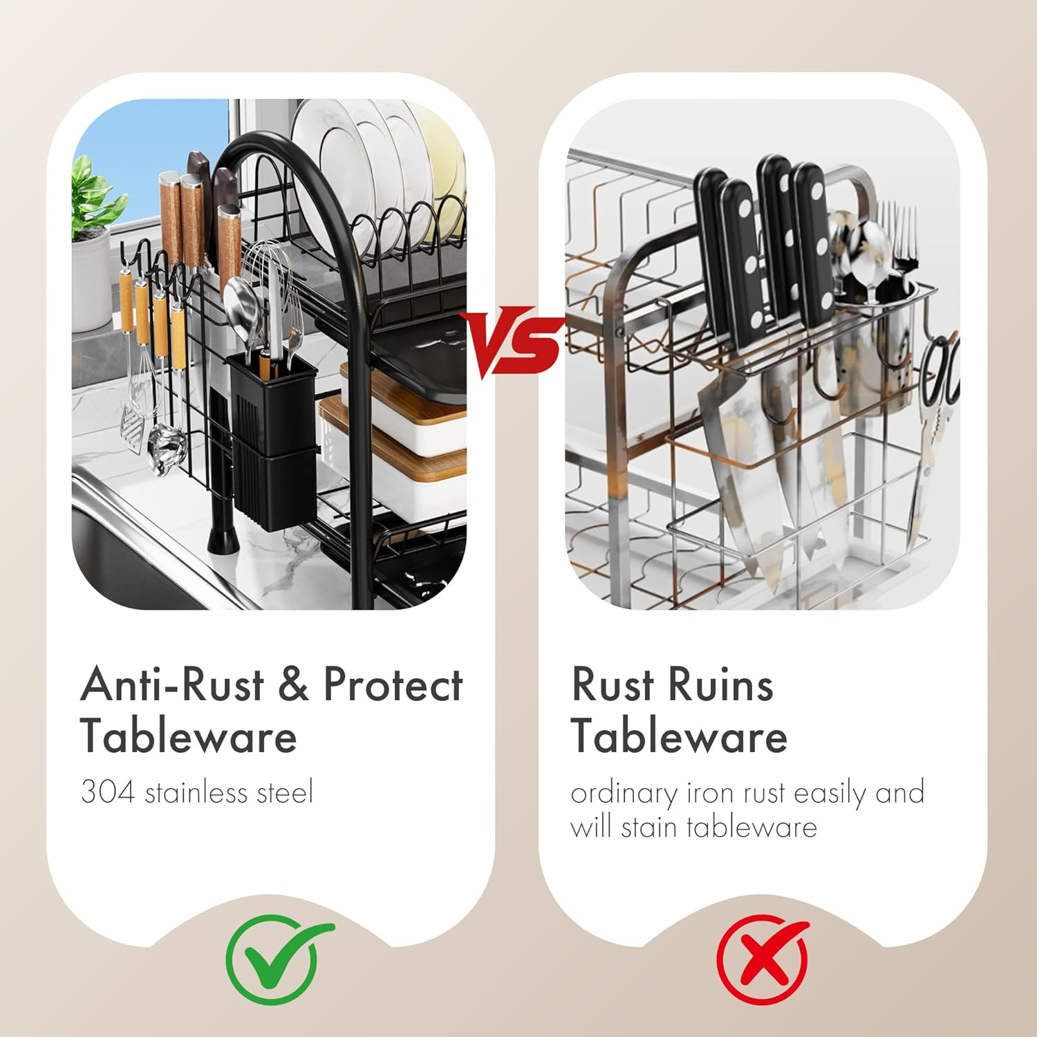 Double Layer Storage Rack, Thickened Wrought Iron Material, Bowl and Dish Storage Rack, Countertop Drain Rack, Suitable for Kitchen, Living Room, and Dining Table. image number 2