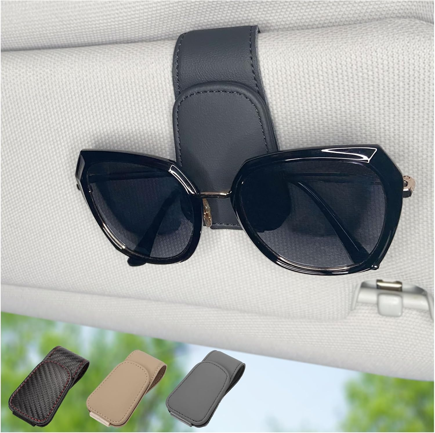 Magnetic Leather Sunglass Holder for Car, Sunglasses Clip for Car Visor, Auto Interior Accessories Universal for Different Size Eyeglasses(Pink)