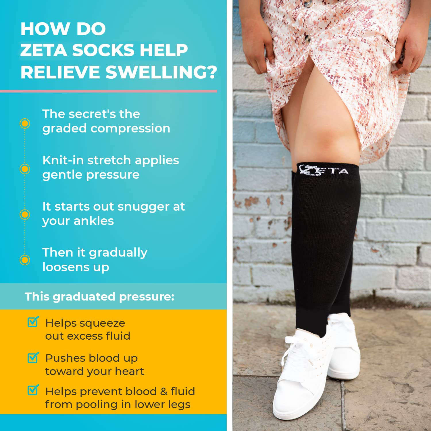 Zeta Wear plus Size Support Socks - Wide Calf Compression, Great for Travel & Flights, Women Love Its Amazing Fit, Cotton-Rich Comfort & Soothing Relief, 1 Pair, 3XL, Black image number 6