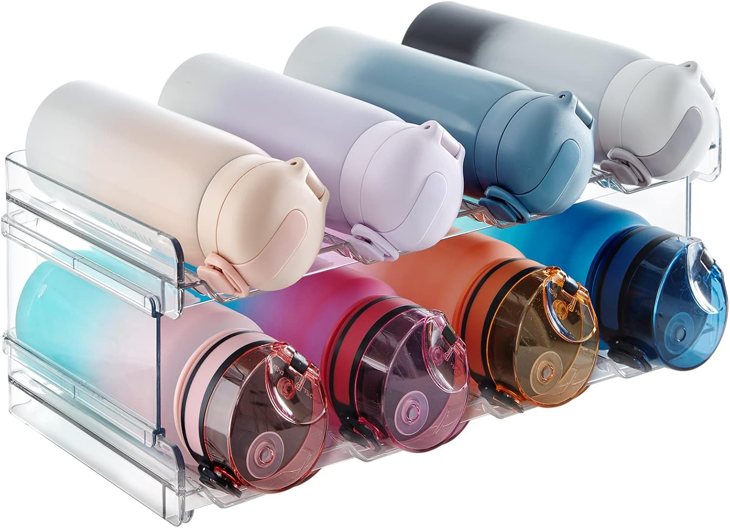 Lifewit Stackable Bottle Rack for Cupboard, Freezer, Pantry, Plastic Bottle Holder for Kitchen Worktop, Office - Pack of 2 Each Shelf Holds 4 Containers image number 2