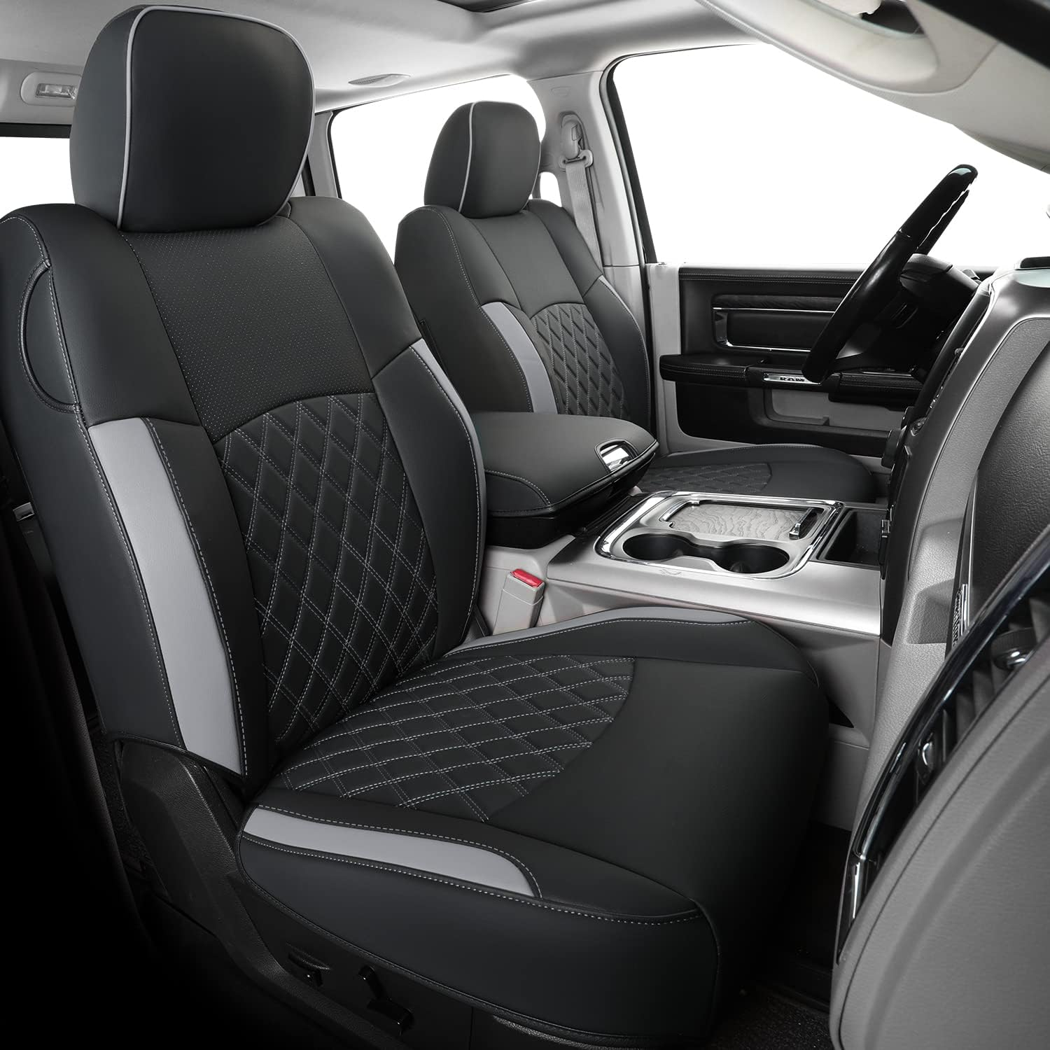 Feelit Fit Ram 1500 2019 2020 2021 2022 2023 2024 2025 2026 Crew Cab Back Bench Seat Covers Waterproof, Custom Fit Ram 4/6 Split Rear Flat Seats with Unremovable Middle Headrest (01-Rear)