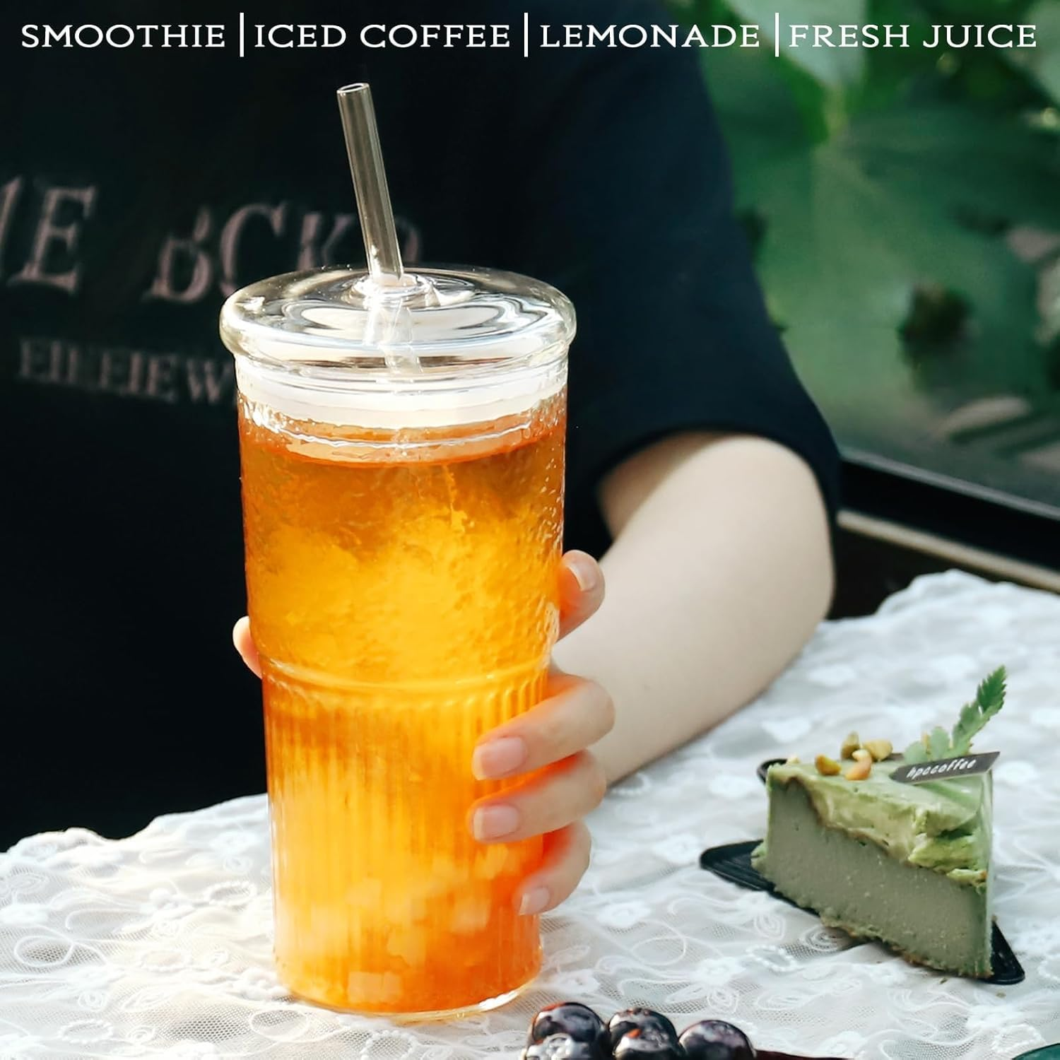 Glass Tumbler Set, 20 Oz Mason Jar Cups with Lids and Straws, 2-Pack image number 1