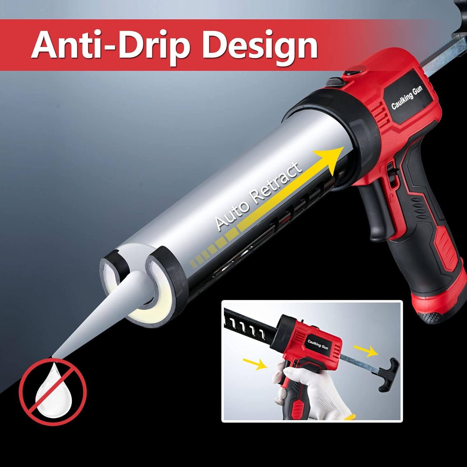 MARSOSAUR Caulk Gun, Non-Drip Electric Caulking Gun with 300 KG Thrust, Cordless Silicone Tool Gun with Constant Flow Tech, Lightweight 10Oz Caulk Guns with LED Light image number 2