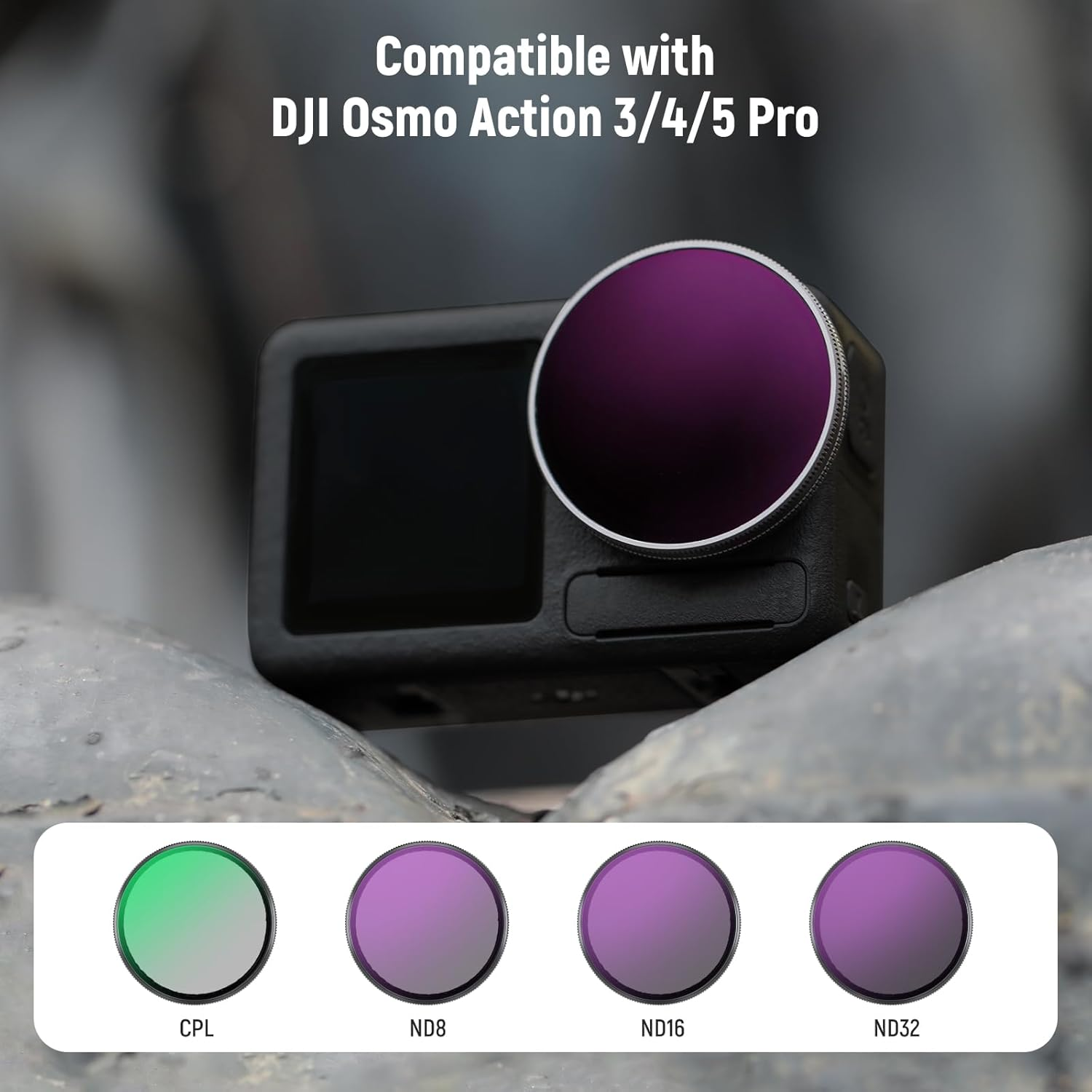 NEEWER Snap on ND Filter Set Compatible with DJI Osmo Action 3/4/5 Pro, 4 Pack ND8+ND16+ND32+CPL Neutral Density Polarizing Action Camera Accessories, Multicoated HD Optical Glass, FL-A76 image number 3