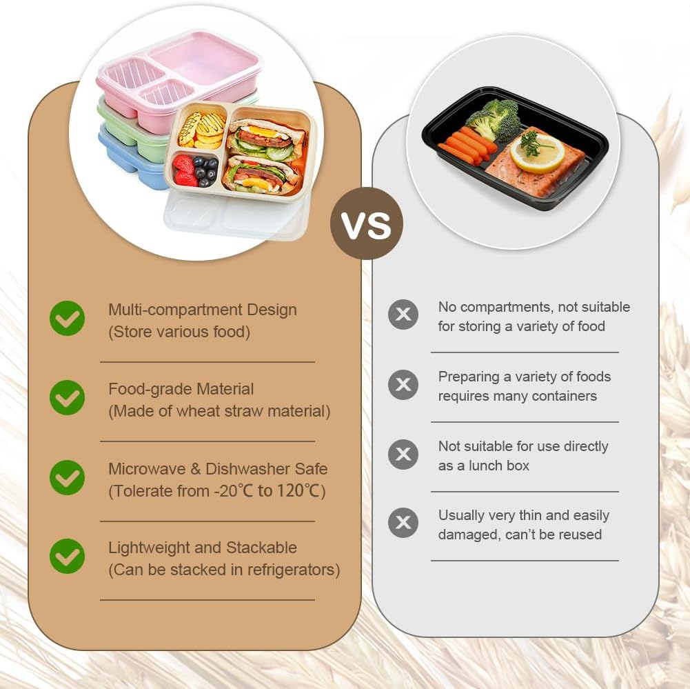 Bento Lunch Box - 4 Pack, Reusable Food Storage Snack Containers with Transparent Lids for School, Work and Travel image number 1