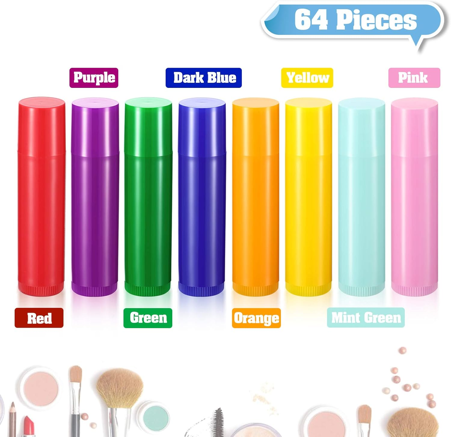64 Pieces Lip Balm Tubes 5 Ml Empty Lip Gloss Balm Containers Refillable Rotatable Plastic Lipstick Tubes DIY Lip Gloss Balm Tube Holder for DIY Cosmetic, 8 Colors