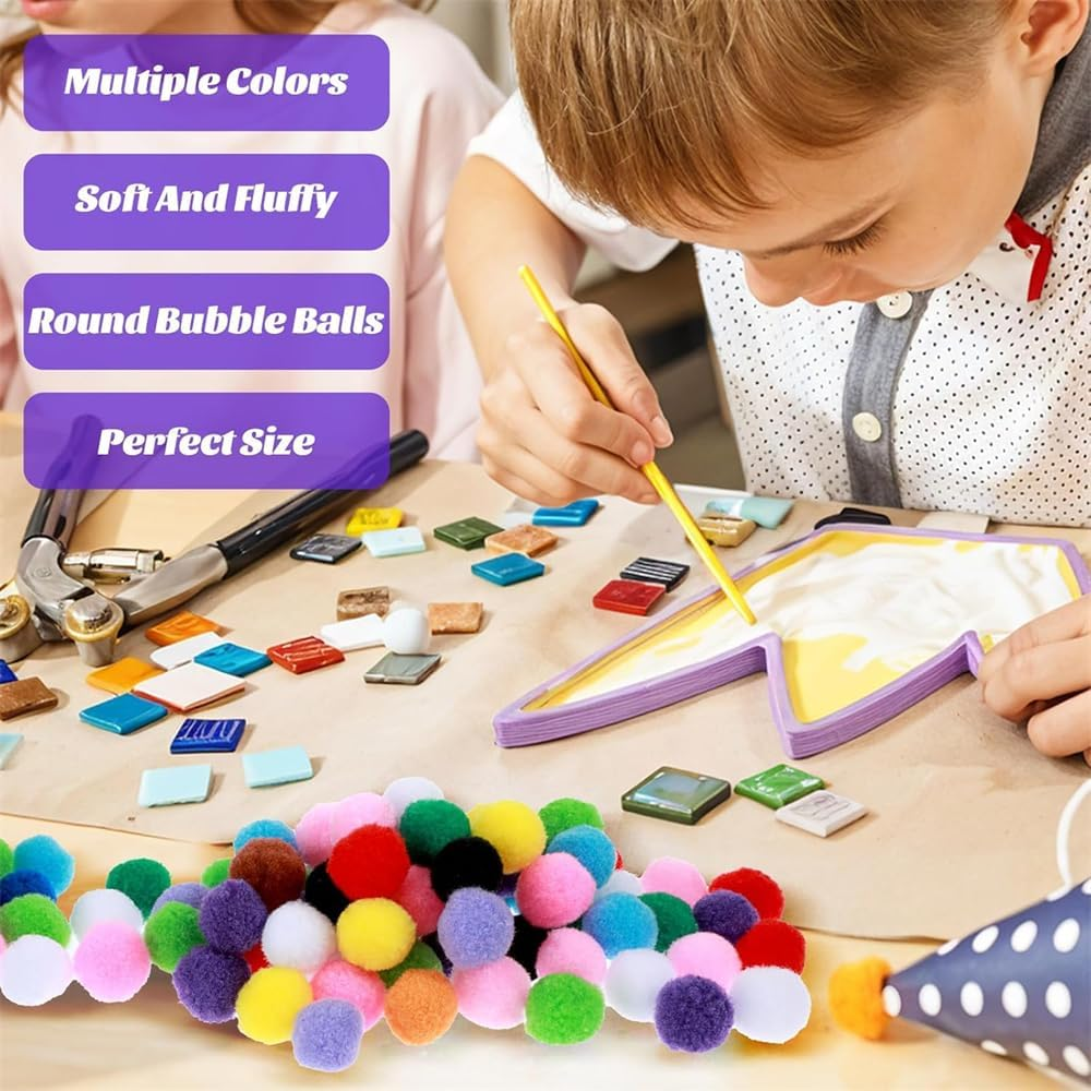 JOWILIN Pom Poms Balls for Crafts, 2000 Pcs 1.5Cm Multicolor Fuzzy Pom Poms Balls, Arts and Crafts Pompoms, Cotton Balls for Kids Crafts, Creative Crafts, Decorations, DIY Art image number 3