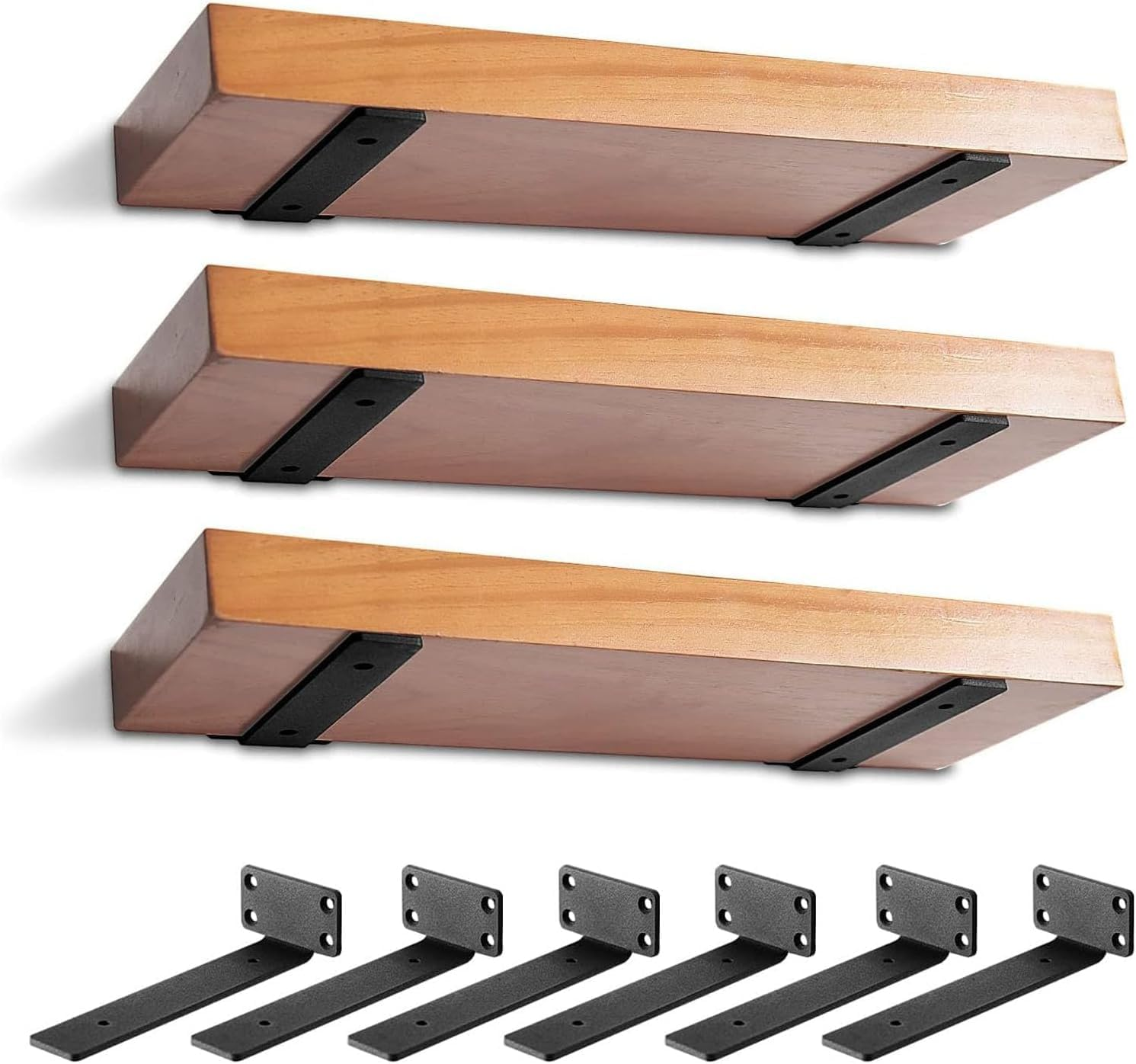 6 Pack Heavy Duty Shelf Bracket, 15Cm（6 Inch）Floating Shelf Bracket, Premium Hidden Shelf Brackets for Floating Wood Shelves, Powder Coated, Complete Mounting Hardware, Easy Install (15Cm（6 Inch）)