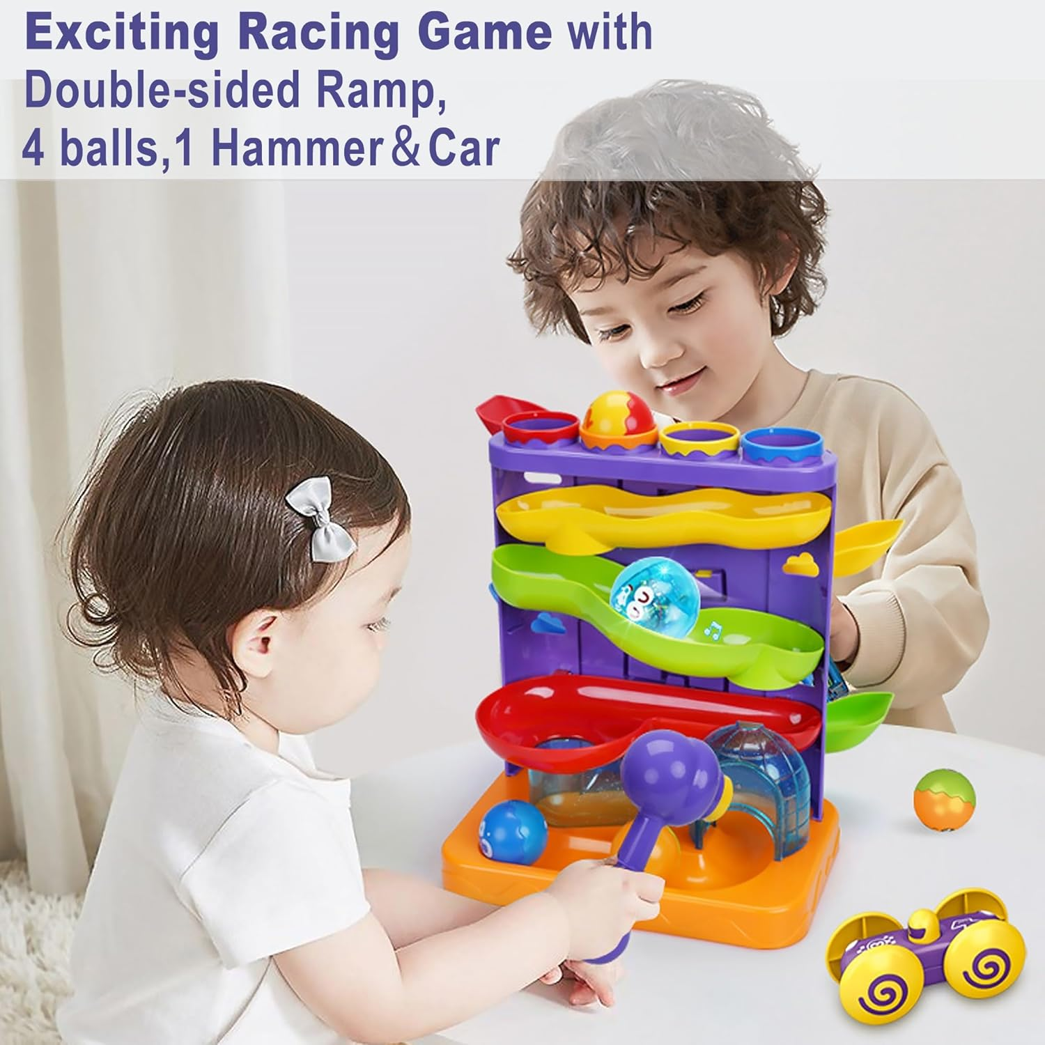 Pound a Ball Montessori Toys for Toddler, 3 in 1 Baby Toys Included 1 Hammer,4 Balls＆1 Random Color Car,Fine Motor Interactive Toy for Boys＆Girls 1 2 3 Year Old, Early Learning Educational Gift image number 4