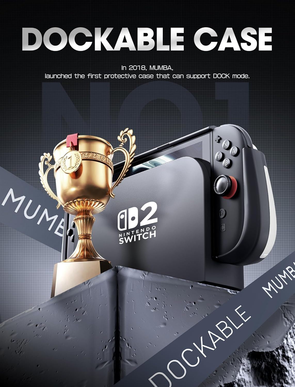 Mumba Dockable for Nintendo Switch 2 Case with Flip Stand, [Titan] Ergonomic Switch 2 Grip Protective Cover Holds 5 Game Cards & 2 TF Cards TPU Accessories and Quick-Release Joy-Con Design (White) - White image number 3