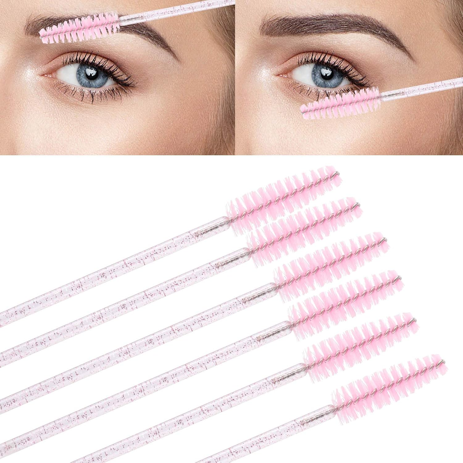 Tbestmax 200 Disposable Mascara Wand and Lipstick Applicator Wands Crystal Lip Gloss Brush Lash Spoolies for Eyelash Extensions (Pink) image number 4