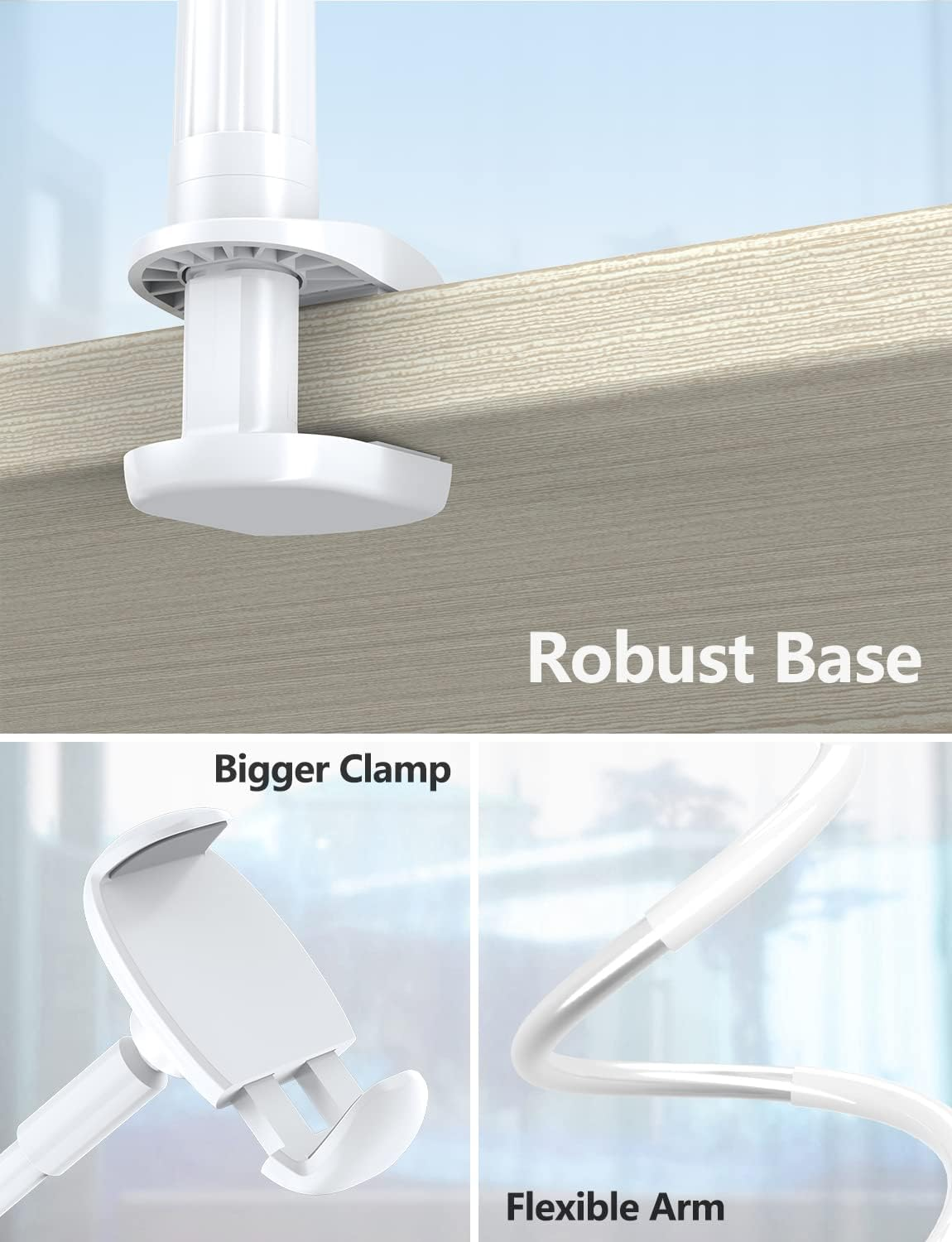 Gooseneck Phone Holder Stand for Bed: Tryone Flexible Arm Adjustable Cell Phones Mount Clamp on Desk Compatible with Iphone 12 Pro 12 11 Pro Xs 8 7 6 | Samsung S21 or Other 4"-7" Devices