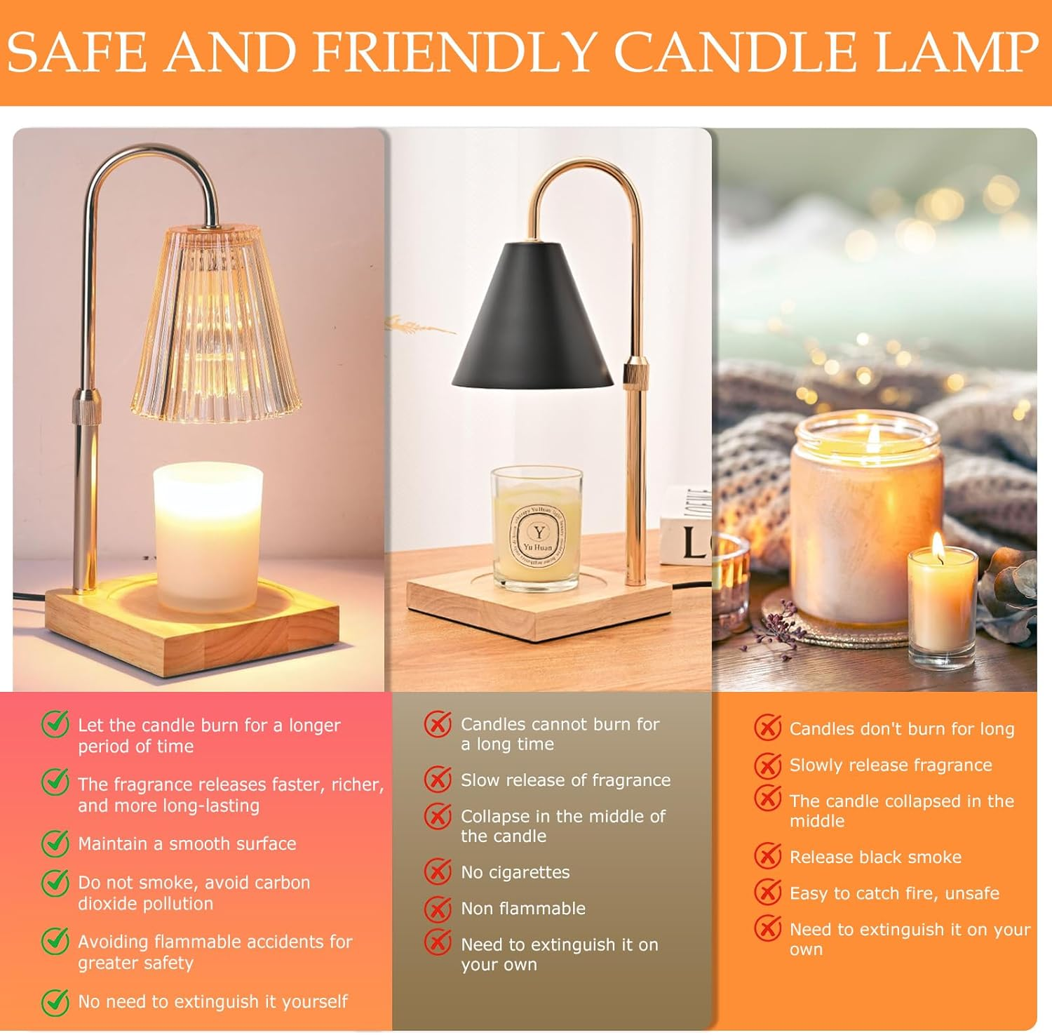 Candle Warmer Lamp with Timer Dimmer,Adjustable Height,2 Bulbs,Electric Wax Warmer Vintage for Scented Jar Candle,Home Decor Products for Christmas Birthday Gifts (Candle Warmer) image number 6