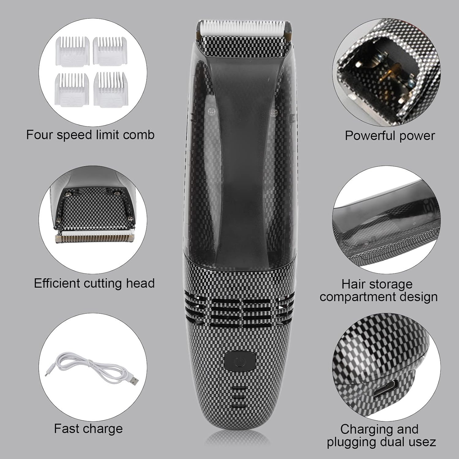 Hair Clippers, Wireless Pro Hair Trimmer and Trimmer via USB, Wireless Hair Clipper with Automatic Hair Suction, Hair Cutting Set for Men, Women image number 5
