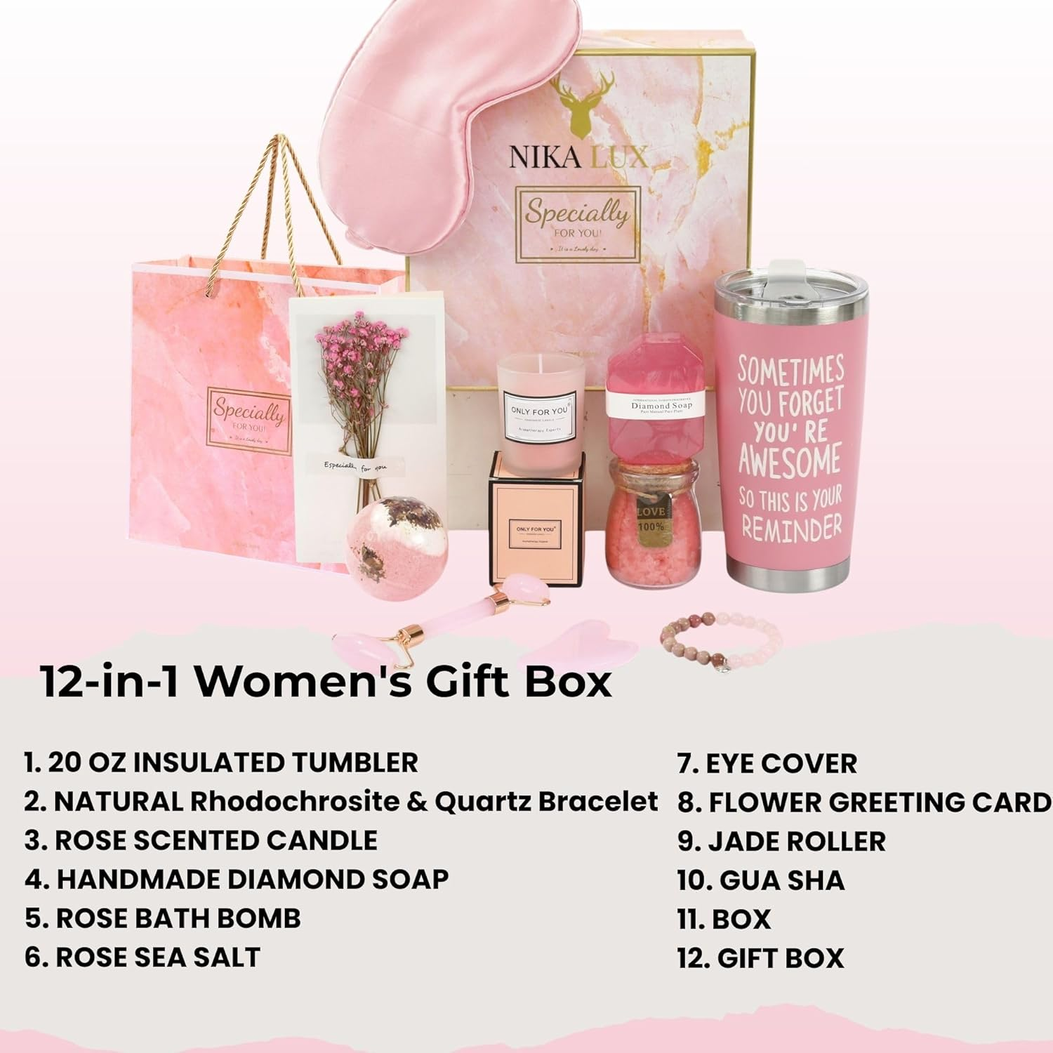 NIKA LUX - 12 PCS Wellness & Spa Gift Box for Women, Girls Bestie Hamper, Luxury Birthday Gift Set for Her, Mum, Teens, Sister, Self Care Packages, (Pink) - Blue image number 3