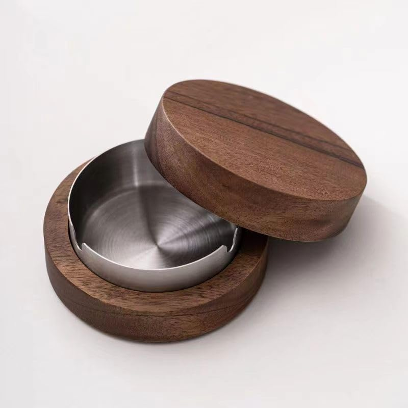 Wooden Ashtray, Ash Tray with Lid,Wooden Ashtray with Lid, Portable Decorative Ashtray Windproof Ashtray for Home image number 4