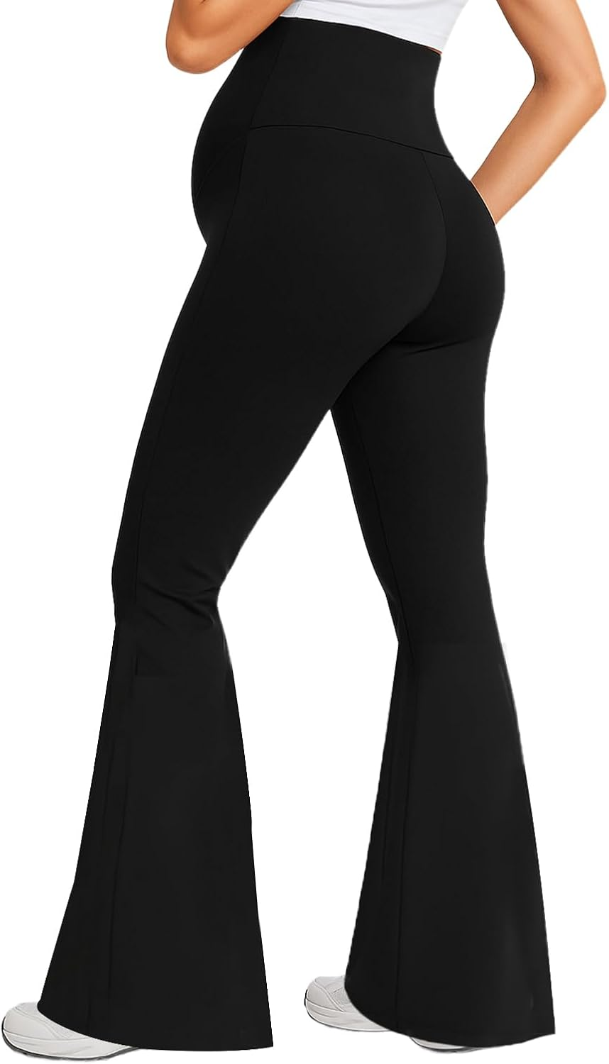 Peauty Buttery Soft Maternity Flare Leggings over the Belly - Stretchy Belly Support Pregnancy Pants for Yoga Lounge Wear image number 4