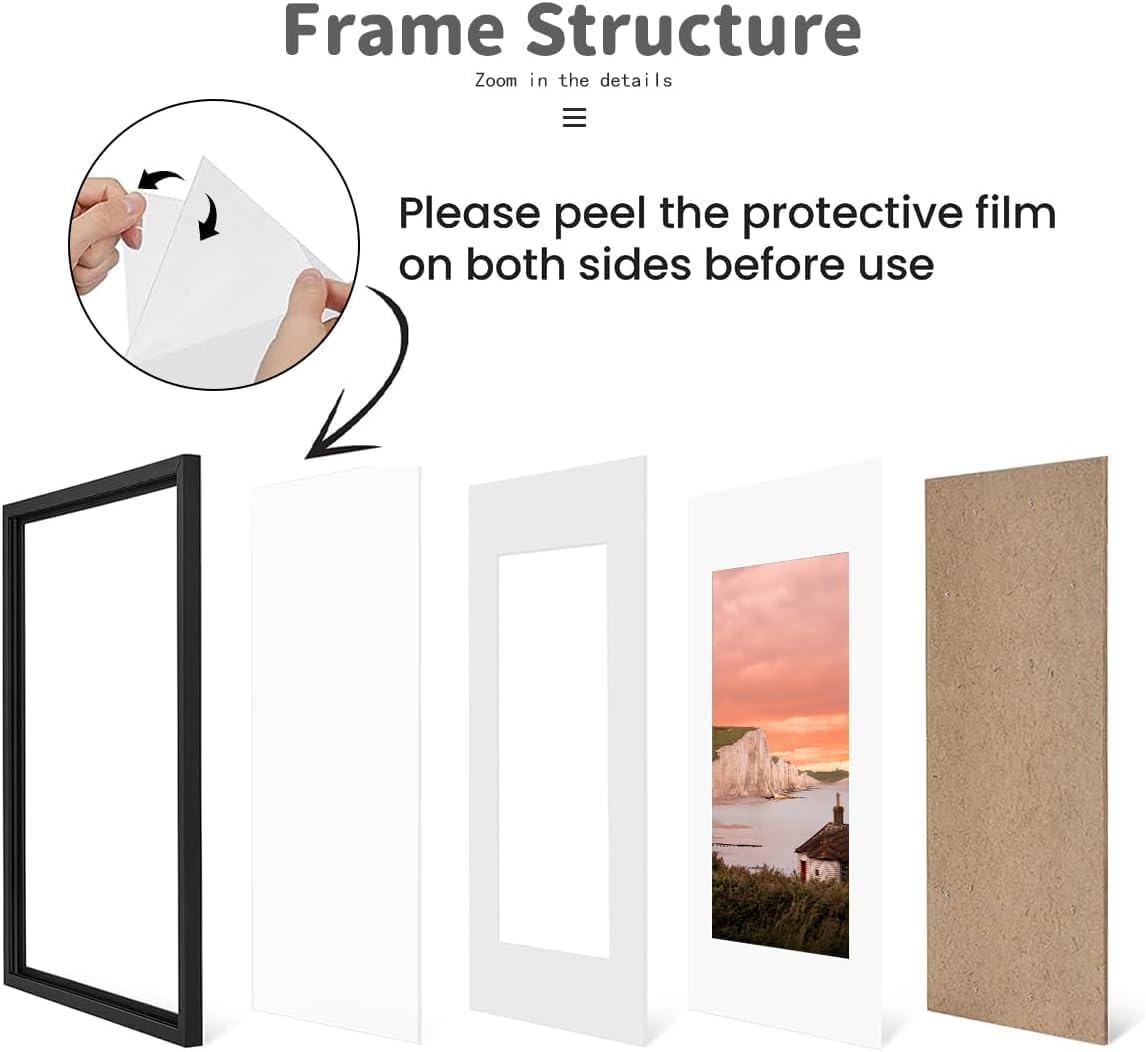 A4 Picture Frame, Black Wooden Frame for Photo Frame, A4 (21X29.7 Cm) Poster Frames with Mat, A4 Frame with Mount and Plexiglass for Wall Mount Vertically or Horizontally-2 Packs image number 7