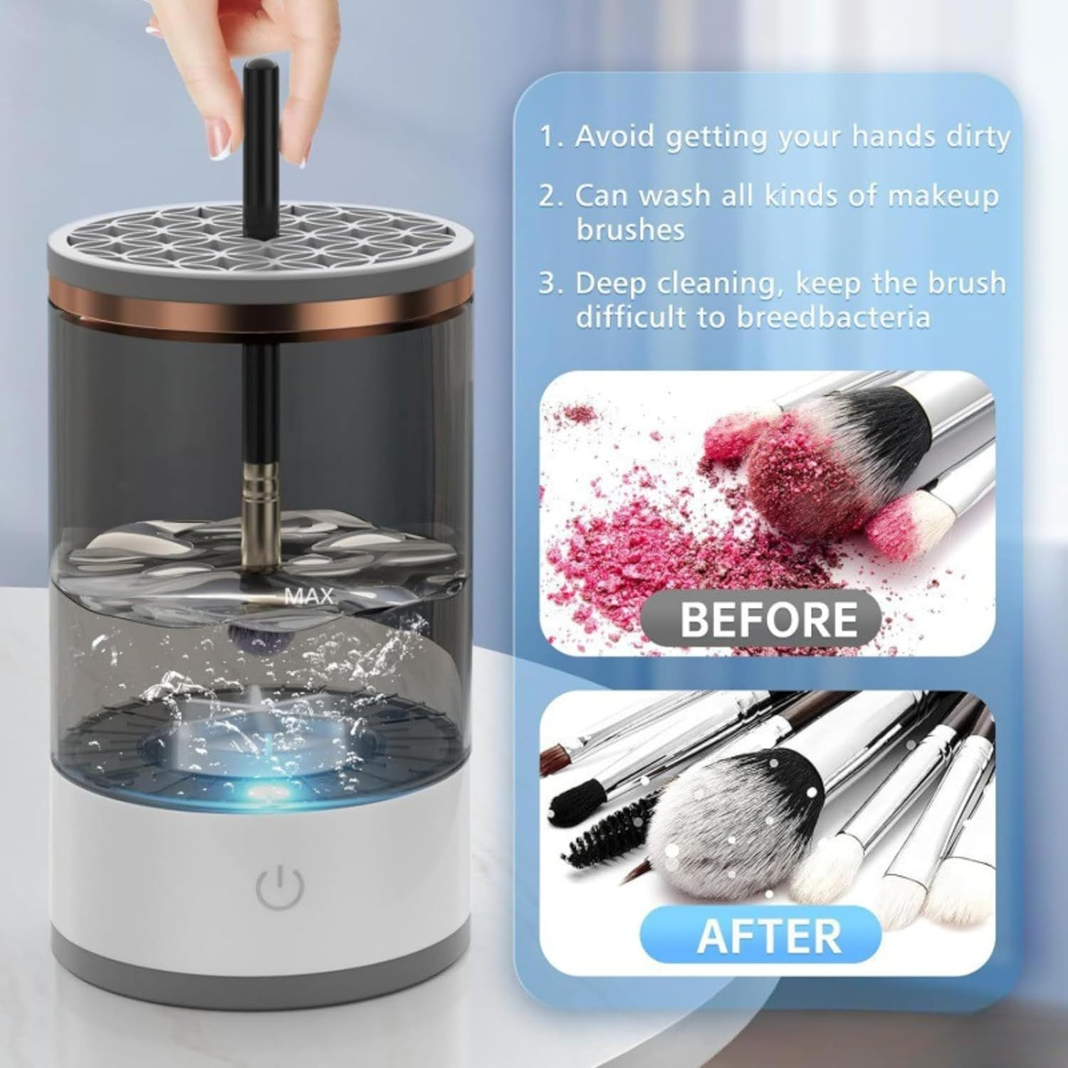 Automatic Makeup Brush Cleaner, Portable Compact Design, Deep Cleaning for All Brush Types (Plug In) image number 3