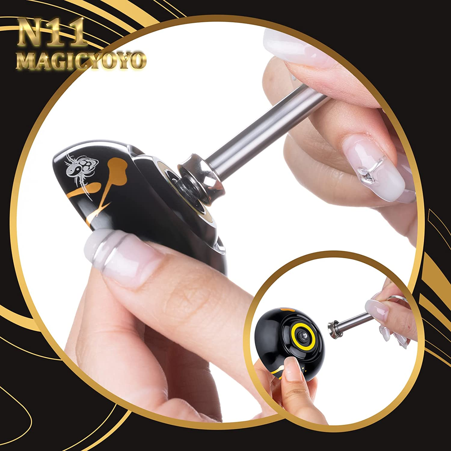 MAGICYOYO N11 Professional Unresponsive Yoyo N11 Alloy Aluminum Yoyo Ball (Black with Golden) with Bag, Glove, 12 Yoyo Strings and Responsive Yoyo Bearing Kit for Dual Purpose Use image number 2