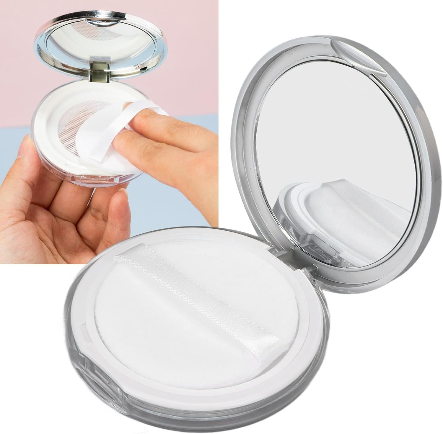 Ejoyous Portable Loose Powder Case (ABS Material) with Powder Puff/Mesh Sifter/Hd Mirror, Leak Proof Sealed Design, for Blush/Foundation Refill DIY Makeup Storage image number 5