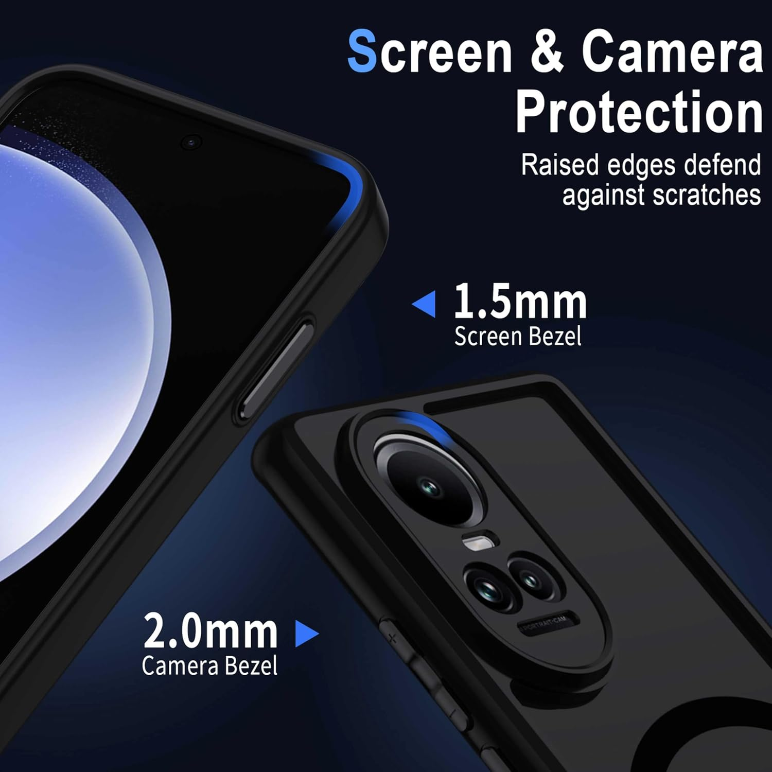 XTCASE for Oppo Reno 10 / Reno 10 Pro 5G Case Magnetic Compatible with Magsafe, Matt Translucent Mobile Phone Case for Oppo Reno 10 / Reno 10 Pro 5G Scratch-Resistant PC Back + TPU Bumper - Black image number 2