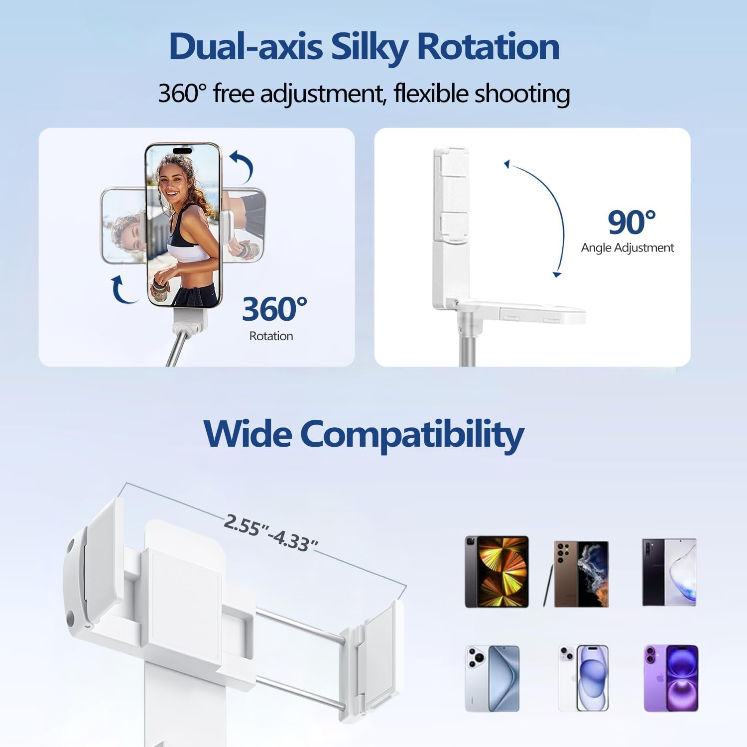 Yayusi Extendable Mini Selfie Stick for Iphone, Pocket Size Portable Selfie Stick with Remote, Compact Phone Selfie Sticks with Phone Holder for Content Creation/Vlog/Video Record/Live Stream (White) image number 2