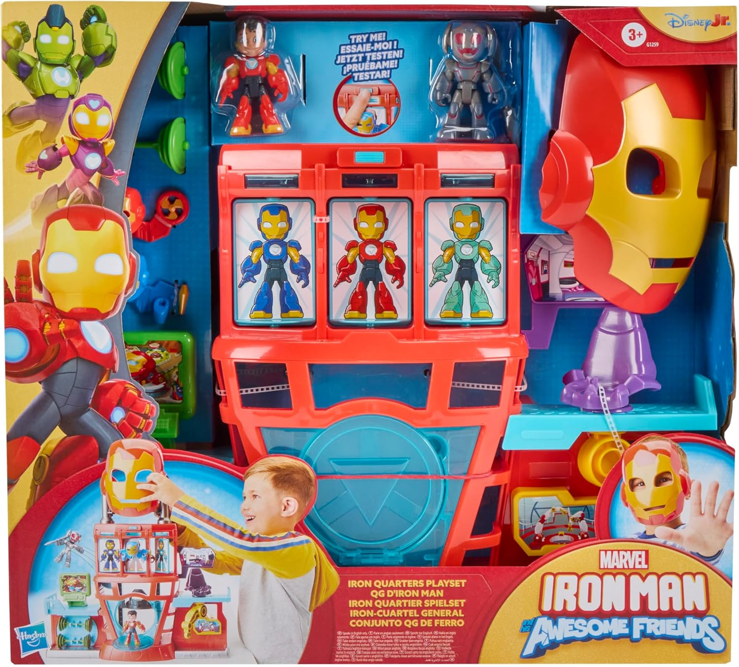 Marvel Iron Man and His Awesome Friends Boys & Girls Electronic Iron Quarters Playset with 3-Inch (7.6 CM) Action Figures & Mask, Super Hero Toys, 3+
