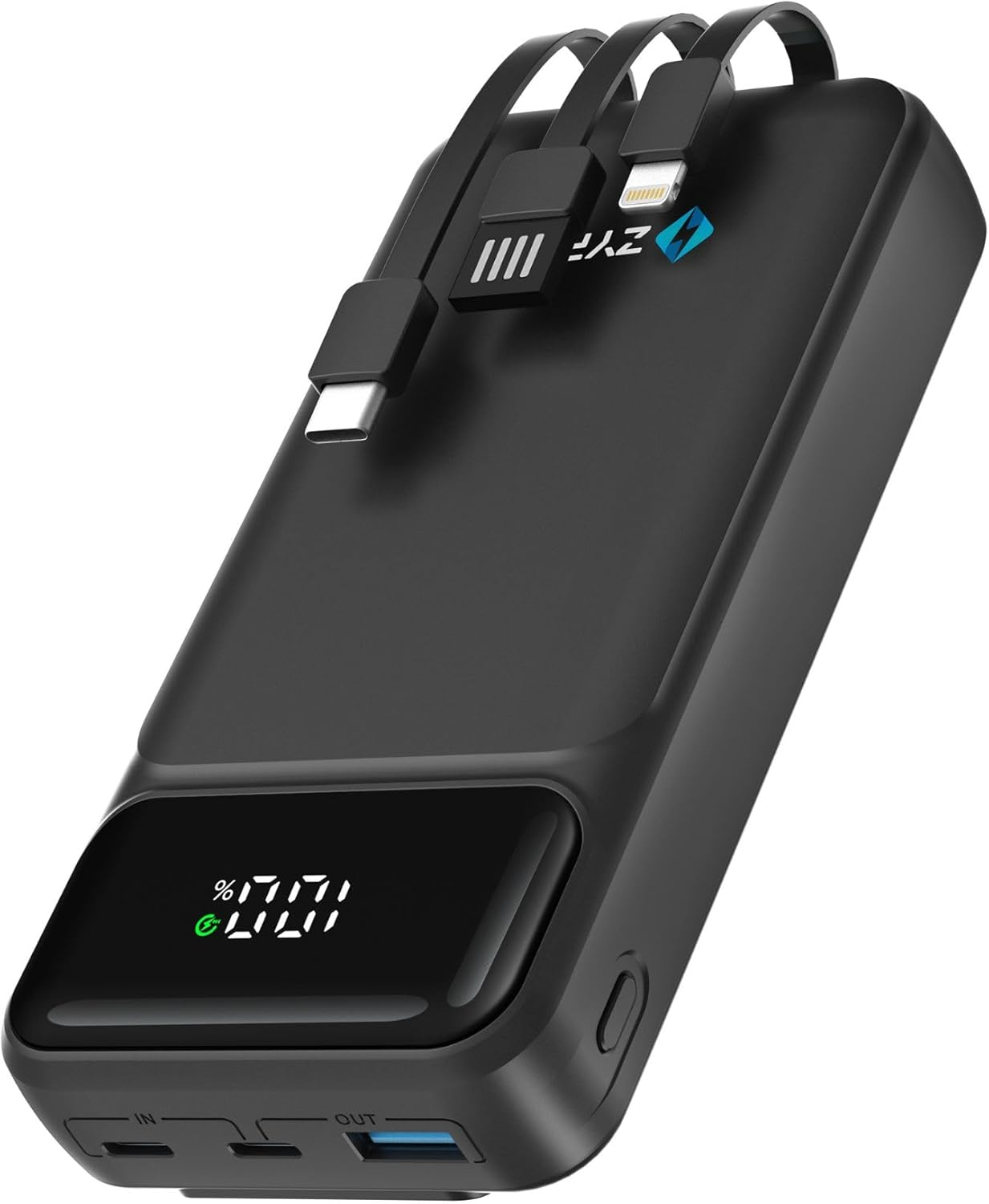 ZYRON 20000Mah Power Bank, 22.5W Dual USB-C Portable Charger, Fast Charging PD3.0 QC4.0, LED Display Battery Pack with Built in Cables, 20W Powerbank for Iphone, 18W S23/S22 Xiaomi Pixel Switch Ipad image number 3