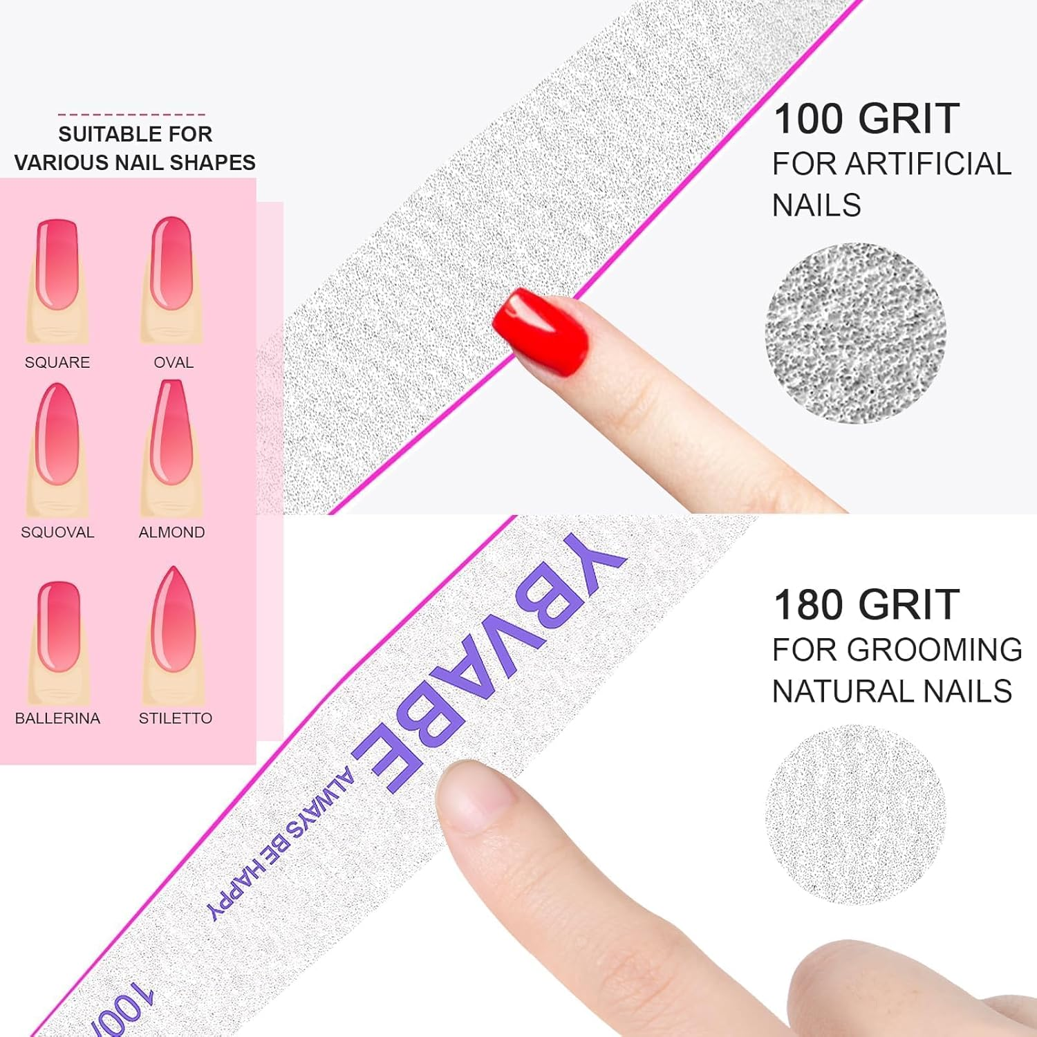 YBVABE Nail File, 25Pcs Nail Files180/240 Grit Double Sided, Premium Professional Salon Quality- Reusable Washable Emery Boards Manicure Tool for Nail Shaping, Dual Grit Manicure & Pedicure(Rhombus) image number 6