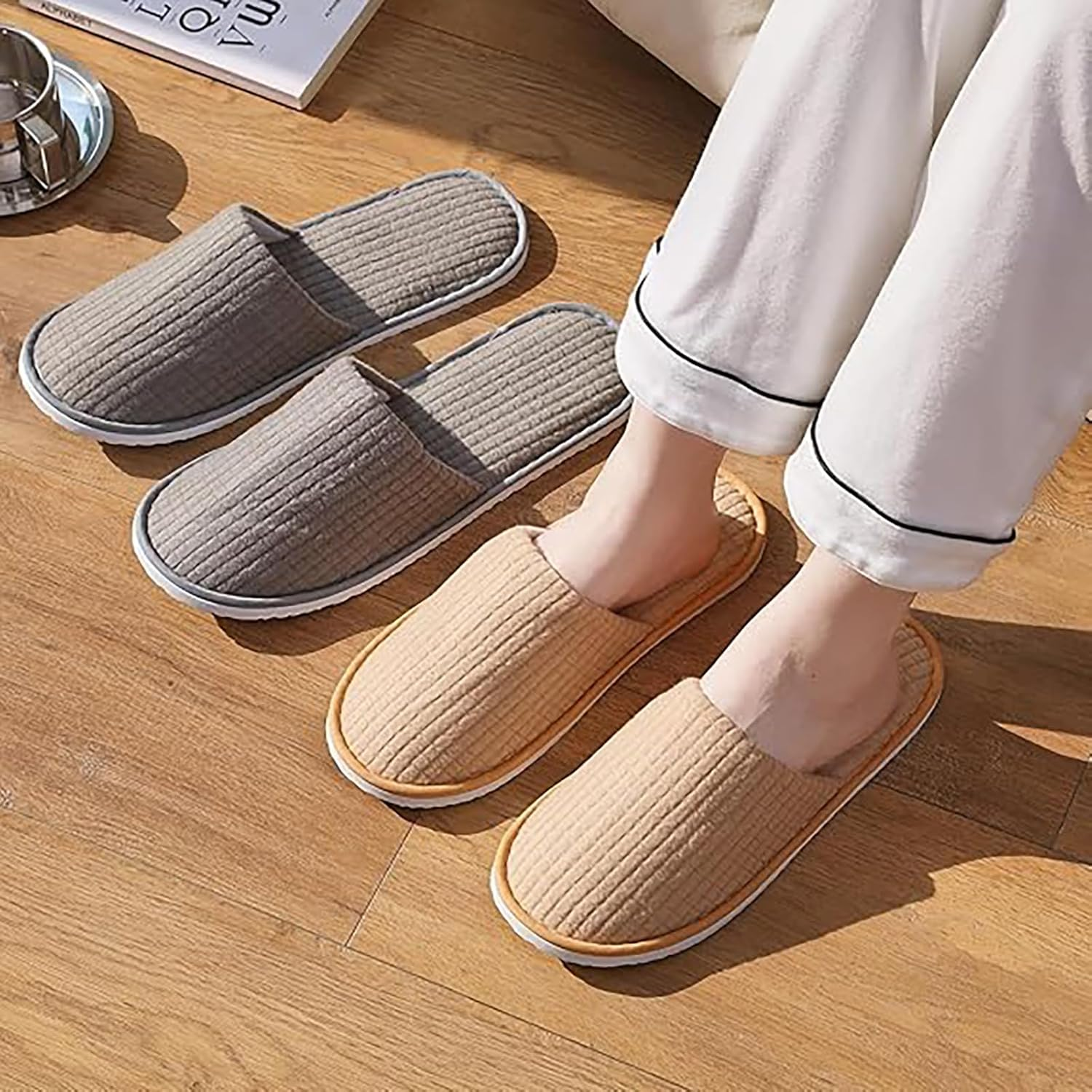 8 Pairs SPA Slippers, Disposable Hotel Slipper, Indoor Slipper for Guests, Fit Women Men Travel, Hotel, House Guests (With Shoe Storage Bag) image number 1