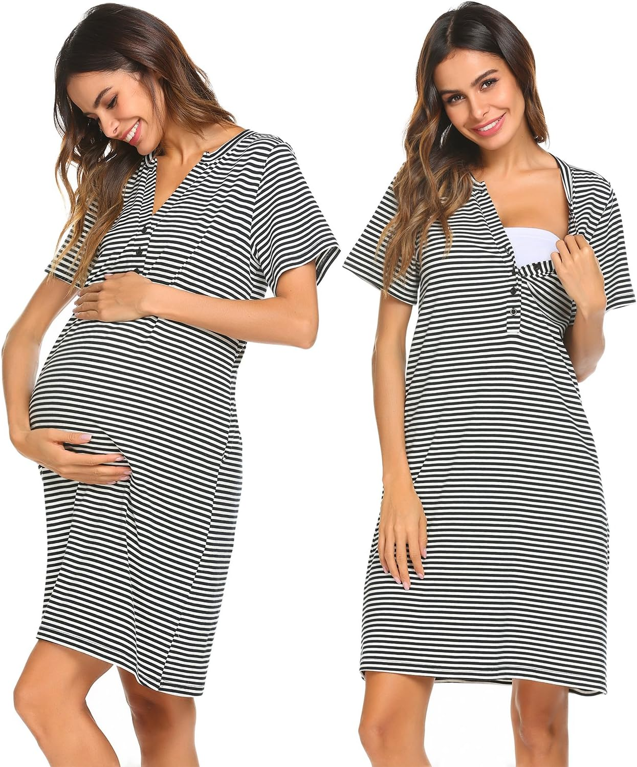 Ekouaer Maternity Nursing Nightgown Womens Sleeveless V-Neck Breastfeeding Sleep Dress Long Gown for Pregnant image number 3