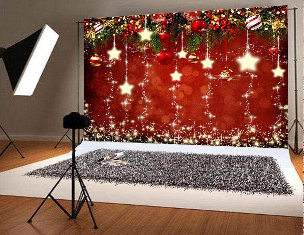 Red Christmas Theme Sparkling Photography Backdrops Snowflake Xmas Ball 5X3Ft Happy New Year Family Party Decoration Photo Star Background Kids Newborn Portrait Photo Booth Studio Props Banner image number 4