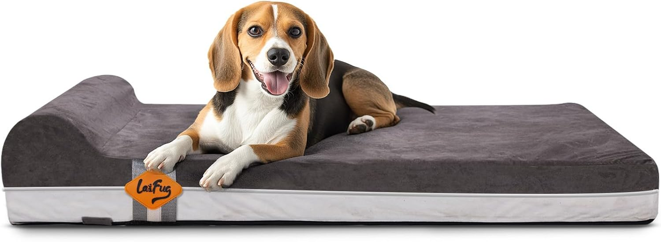 Laifug Orthopedic Memory Foam Extra Large Dog Bed with Pillow and Durable Waterproof Liner, Removable and Washable Cover (Large (117" X 71" X 20") CM, Grey)