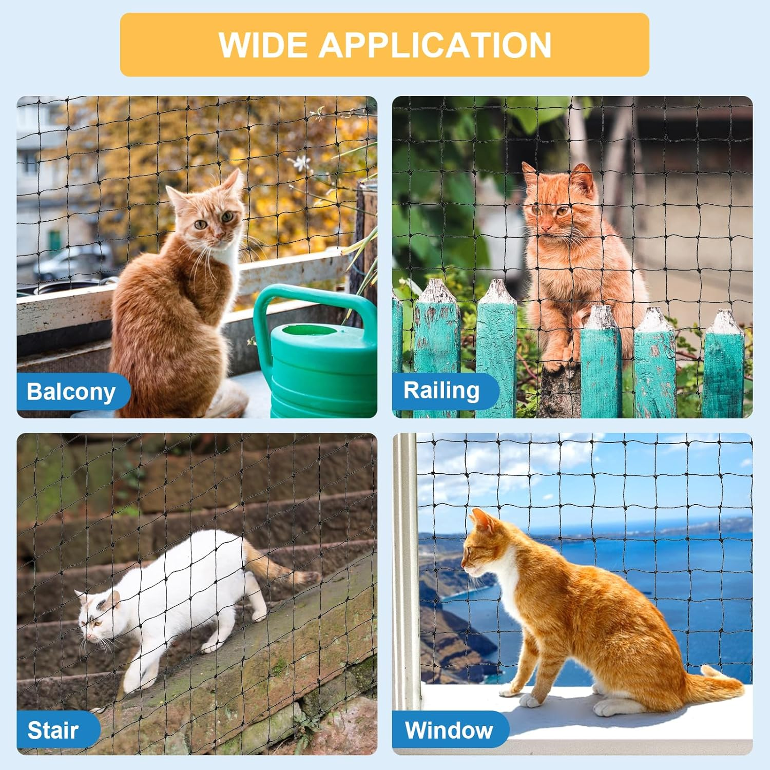Cat Net for Balcony, Cat Net Reinforced Wire, Balcony Wire Net, Cats, Cat Grid Window No Drilling, Cat Net Balcony with 28 M Mounting Rope and Accessories, Balcony Net, Bite Resistant (10 X 3 M) image number 4
