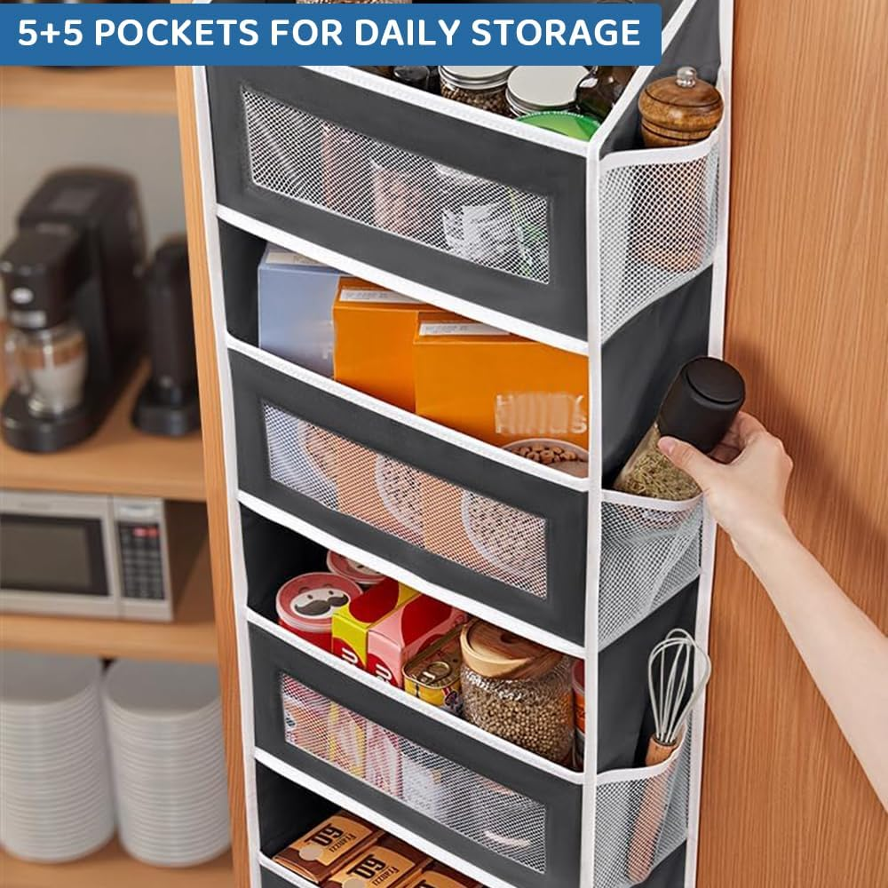 Over the Door Storage Organizer with 5 Large Pockets & 10 Mesh Side Pockets &ndash; Hanging Door Organizer for Bedroom, Bathroom, Nursery, Pantry, Dorm &ndash; 1 Pack (Black) image number 3