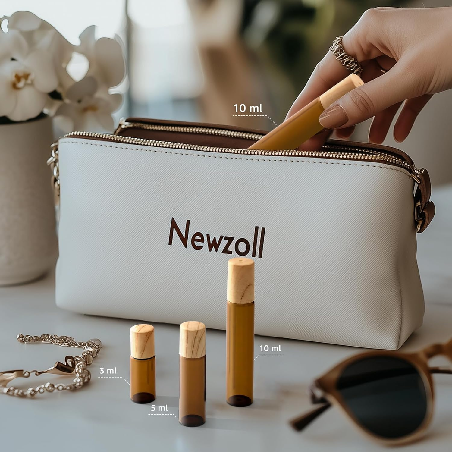 10Ml(1/3 Oz) Amber Glass Roll on Bottles, 8 Pack Leak Proof Refillable Roller Bottles for Essential Oils, Perfume, DIY Craft, Samples, Eye Roller, Travel Portable