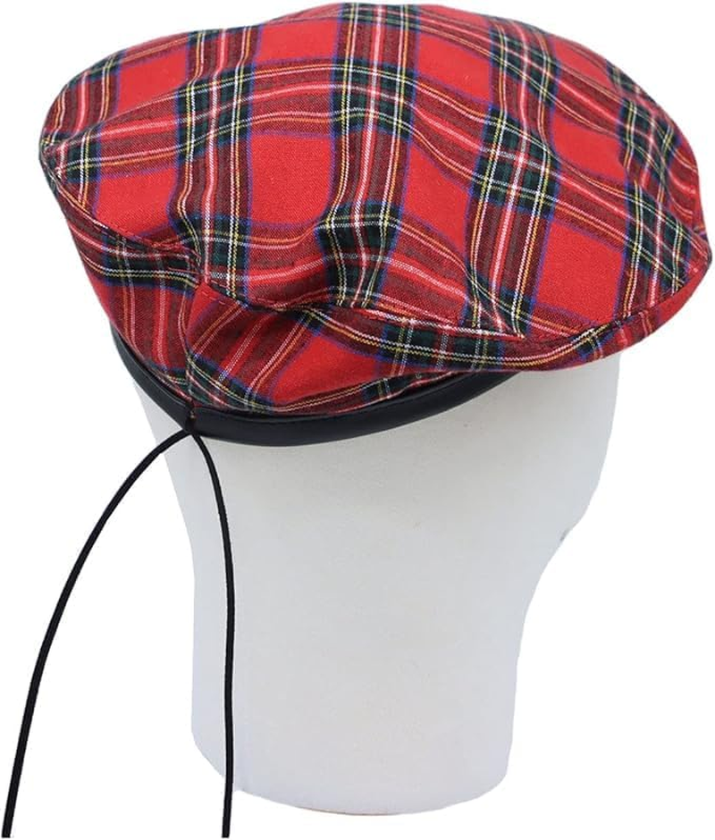 Plaid Beret Hat Check Beanie Cap Retro Red Checkered Beret (AU, Alpha, One Size, Red) image number 4