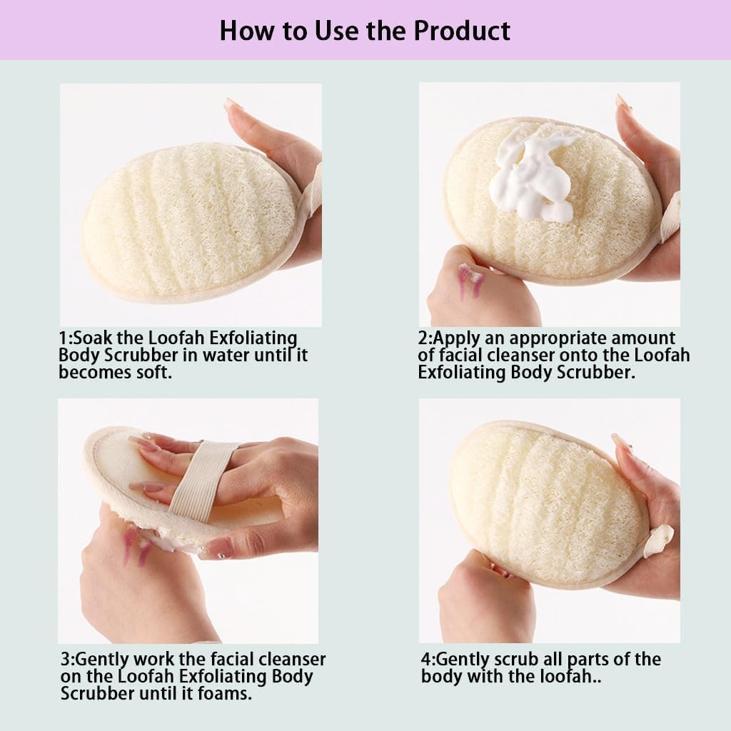 2Pcs Natural Loofah Sponge, Premium Exfoliating Body Scrubber for Women & Men Ideal Shower Scrubber for Body Perfect for Exfoliation, Cleansing, and Gentle Skin Care (White) - White image number 3